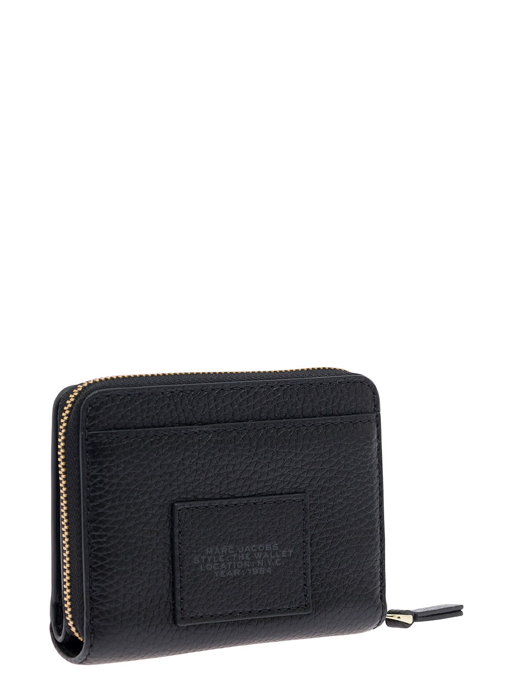 Shop Marc Jacobs Mini Compact Black Wallet With Embossed Logo In Hammered Leather Woman