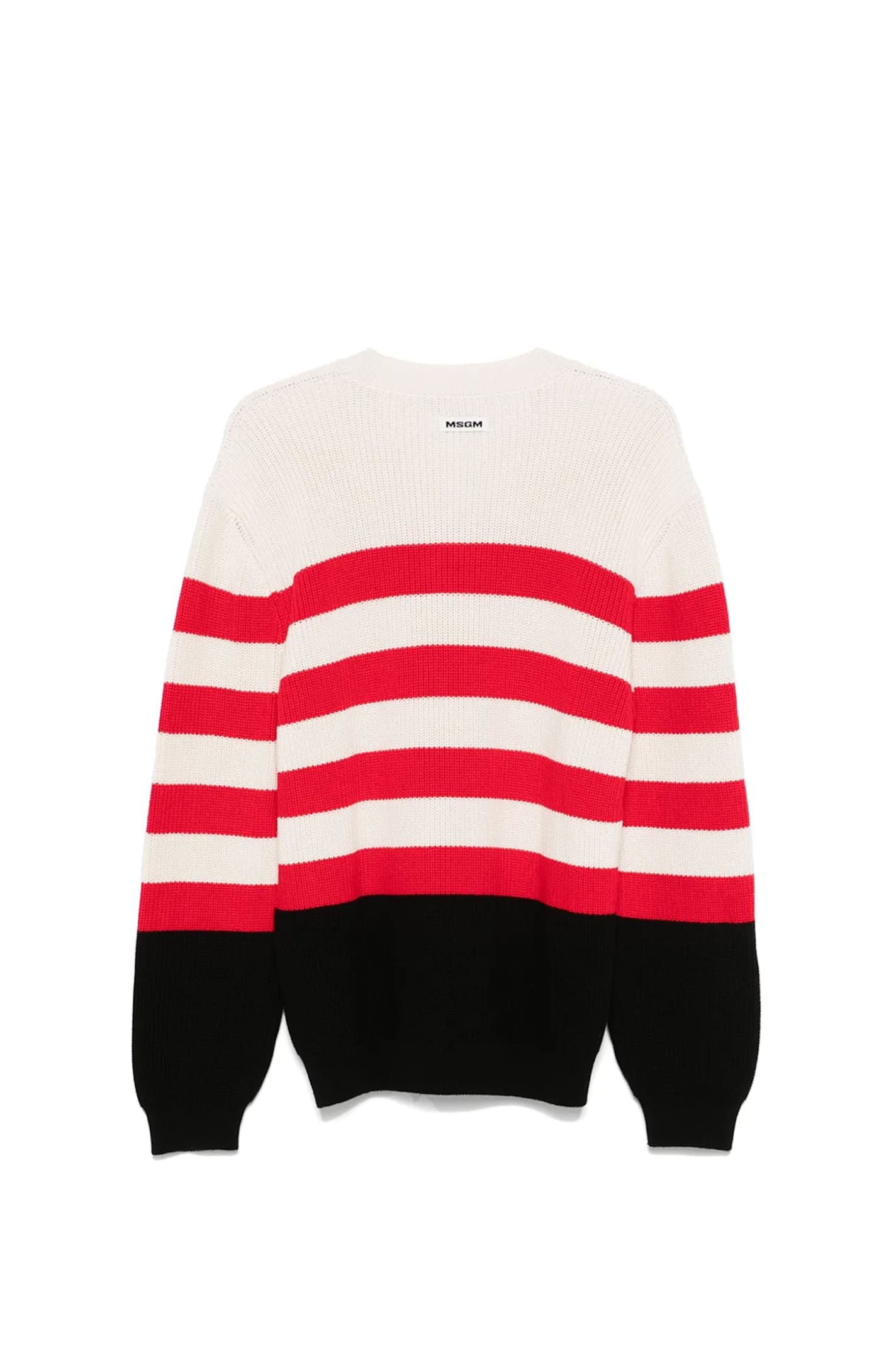 Msgm Multicolored Cotton Crewneck Striped Pullover In White