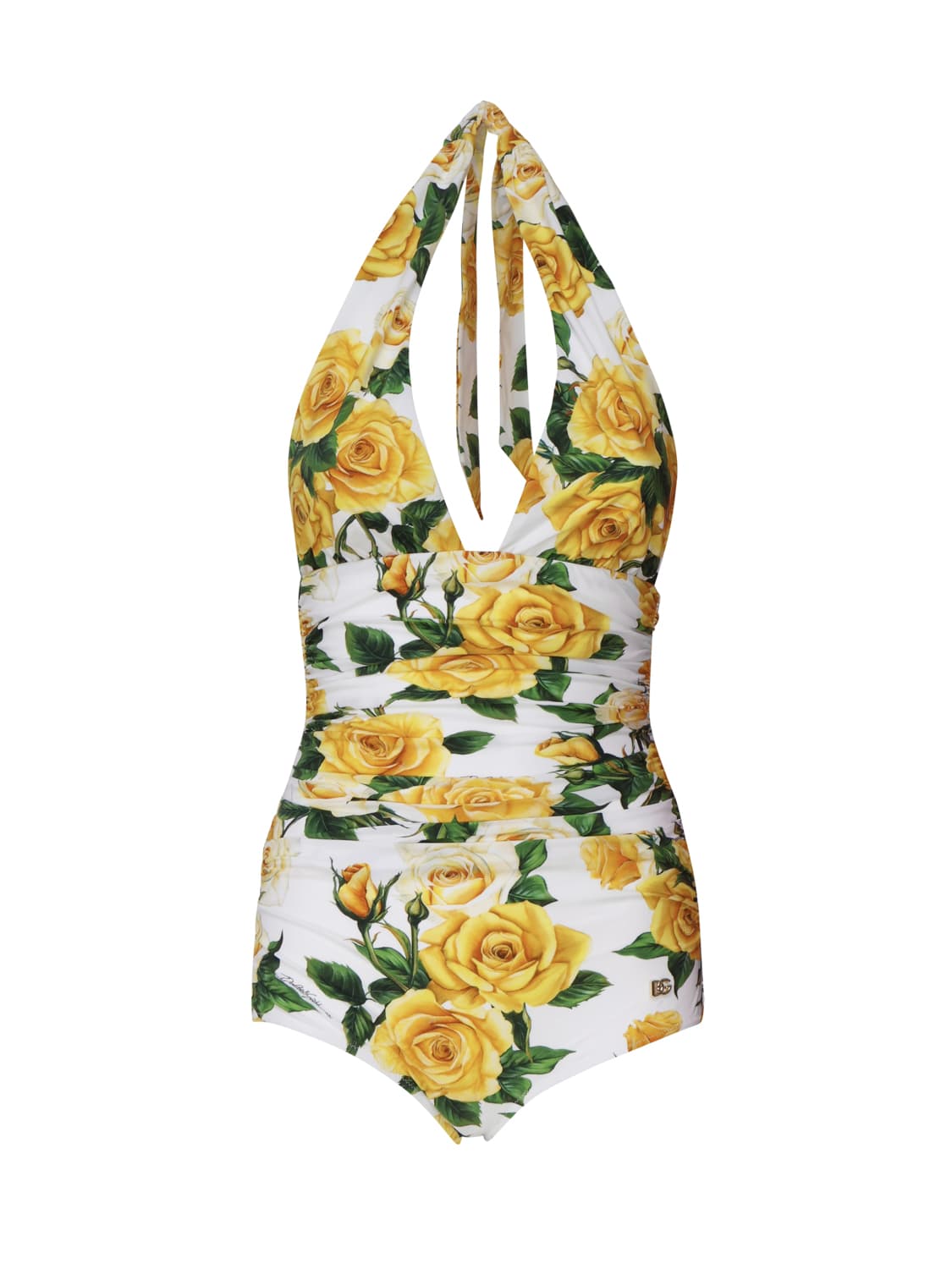 Shop Dolce & Gabbana One-piece Swimsuits With Flower Print In Yellow
