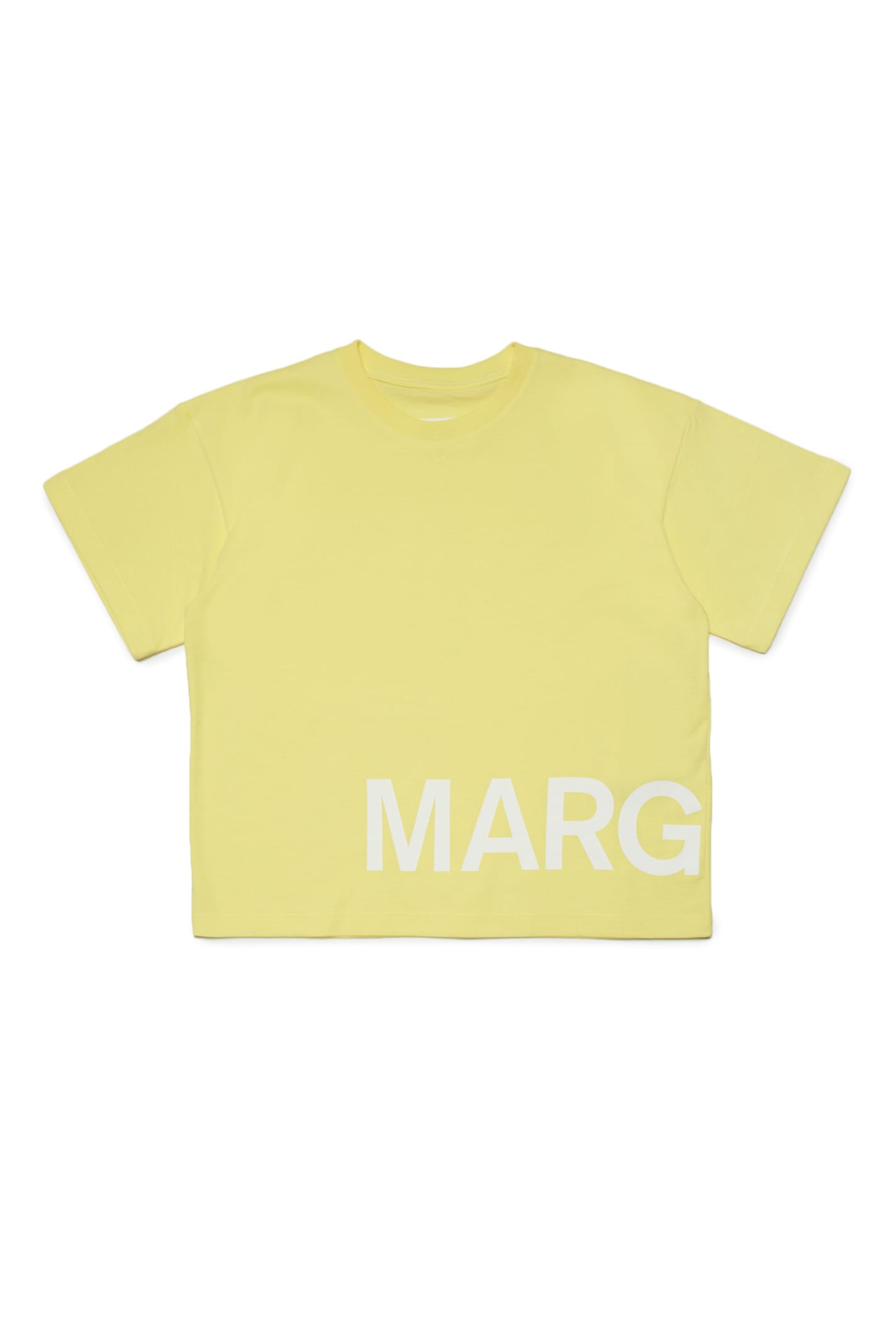 Shop Mm6 Maison Margiela Mm6t45u T-shirt Maison Margiela Yellow T-shirt In Jersey With Maxi-logo In M6203