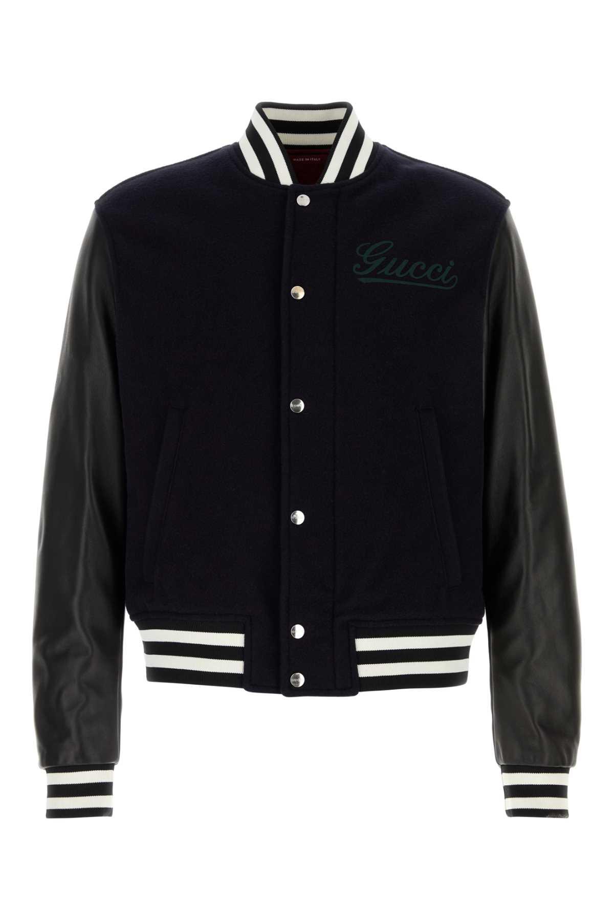 Shop Gucci Midnight Blue Wool Bomber Jacket In Navymix