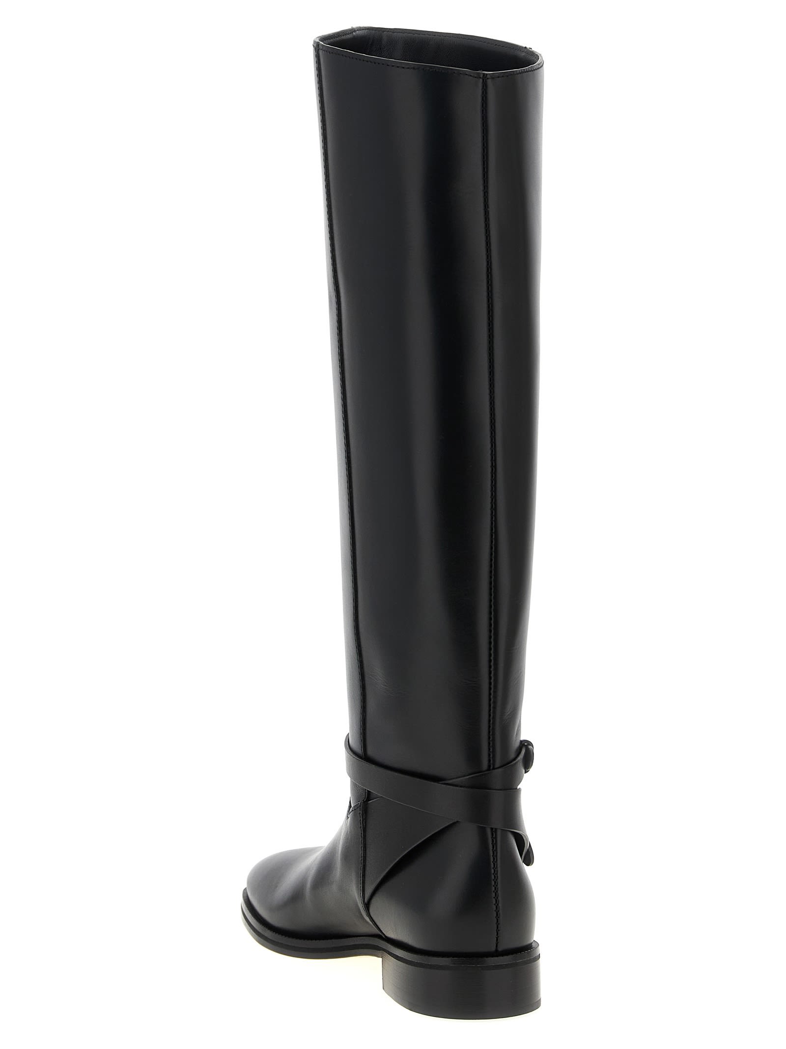 Jimmy Choo Knee-high Strap Detail Round Toe Boots In Black