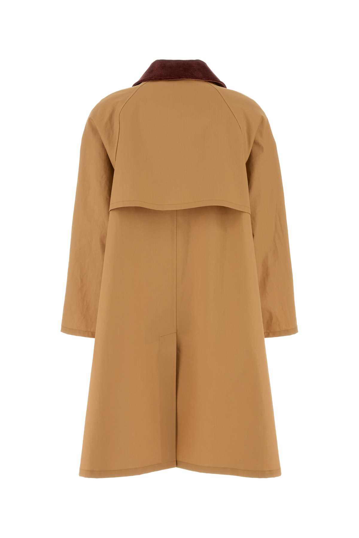 Prada Cotton Overcoat With Contrast Collar And Front Pockets In Miele
