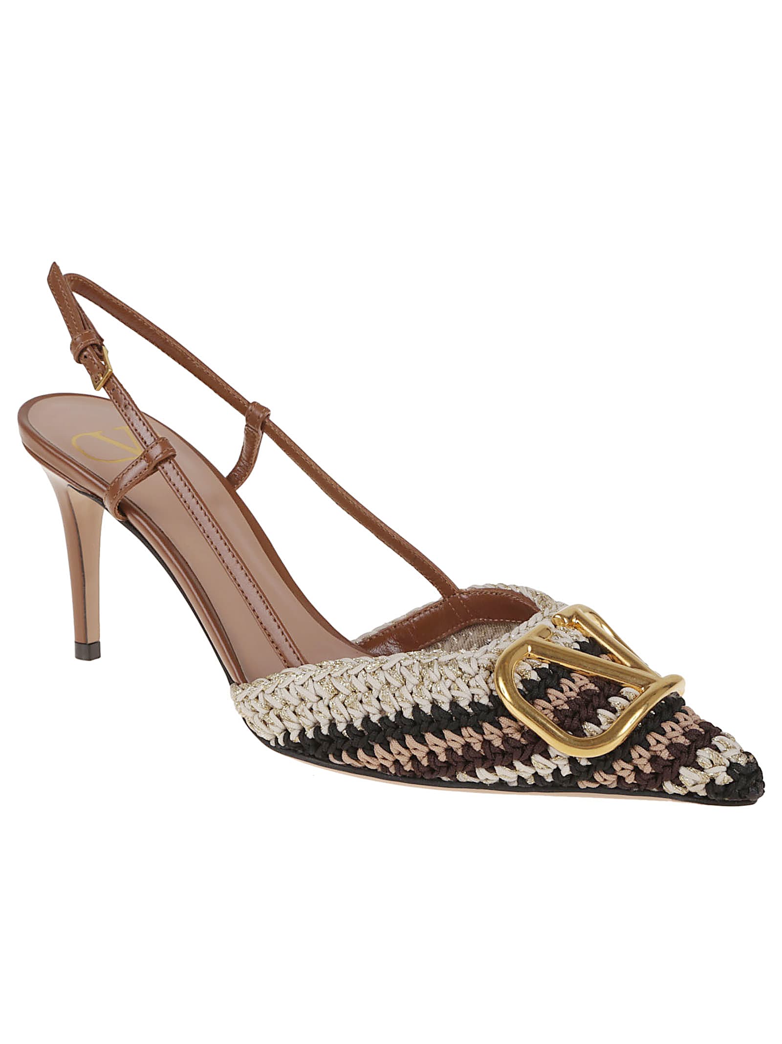 Valentino Vlogo Signature Slingback Pumps In Qrx Ivory Nero Old Gold Tobacco