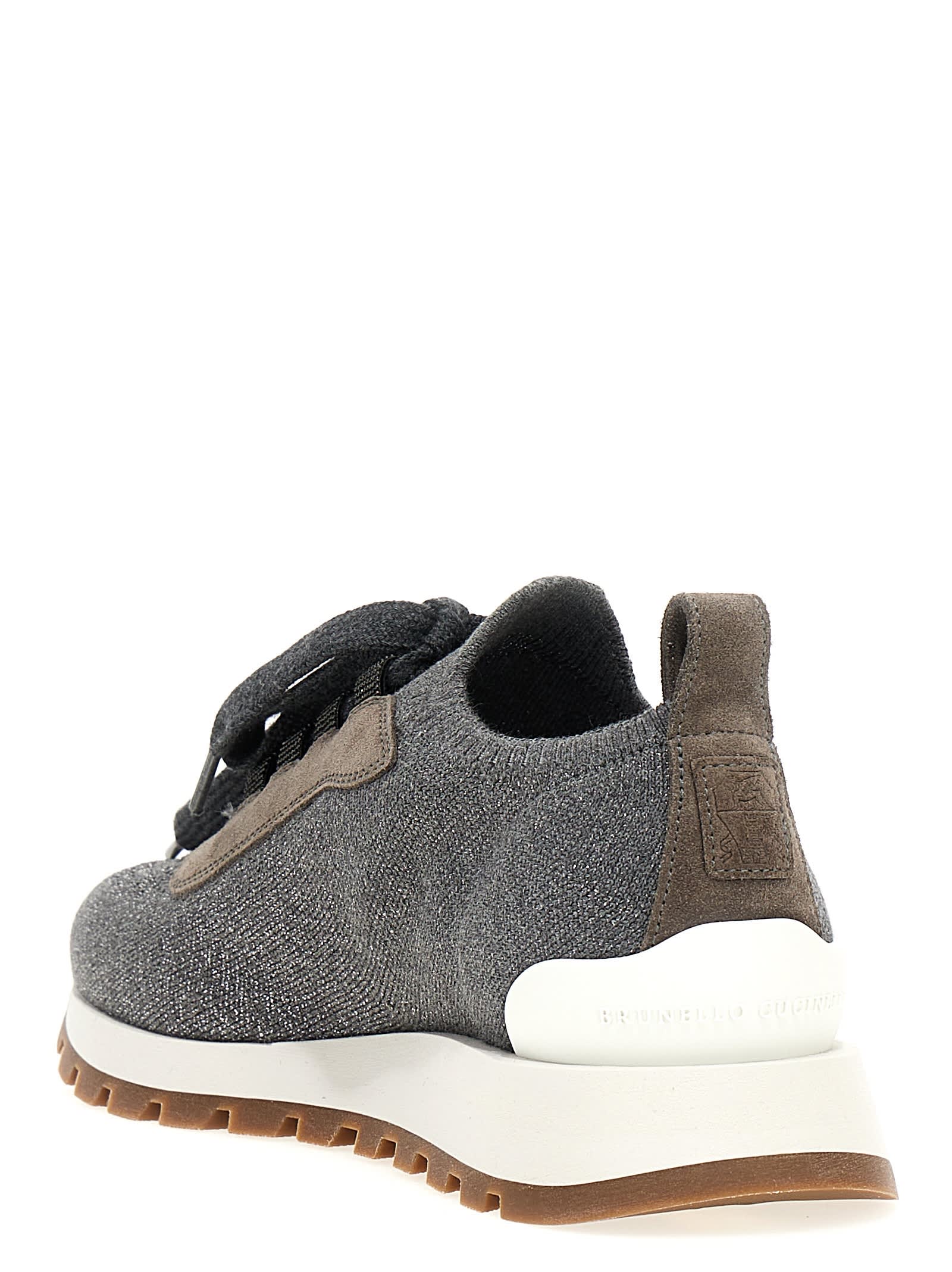 Shop Brunello Cucinelli Lurex Knit Sneakers In Gray