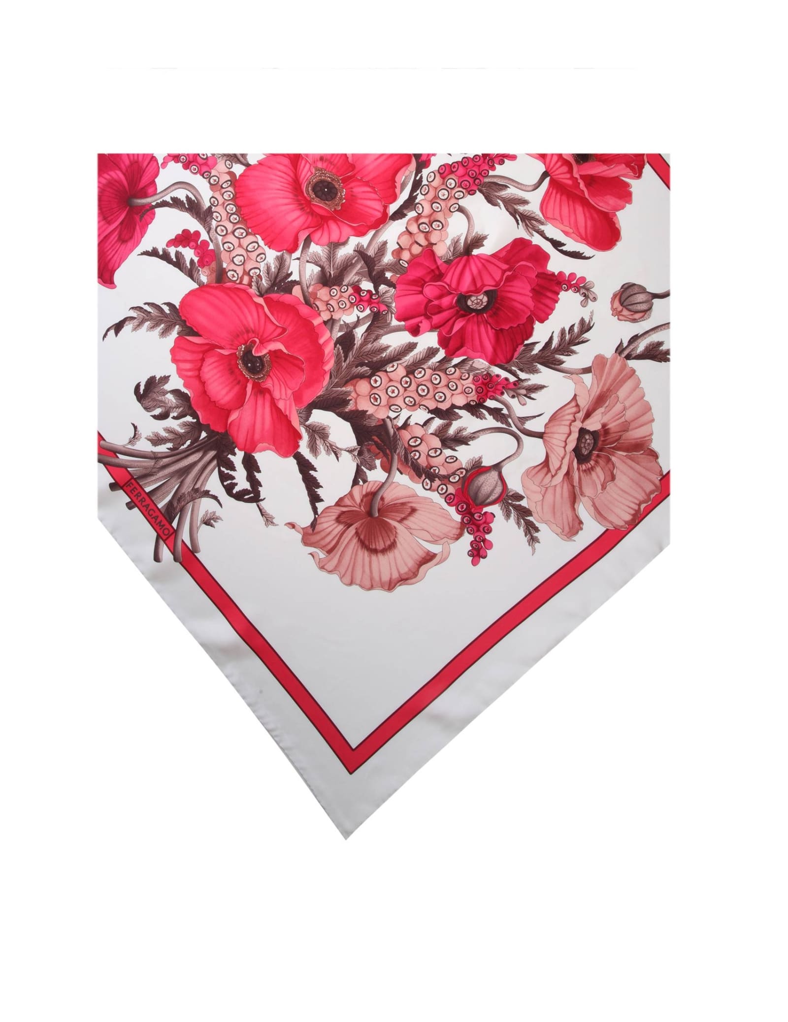 Shop Ferragamo Silk Scarf With Poppy Fantasy In Ivory/pink
