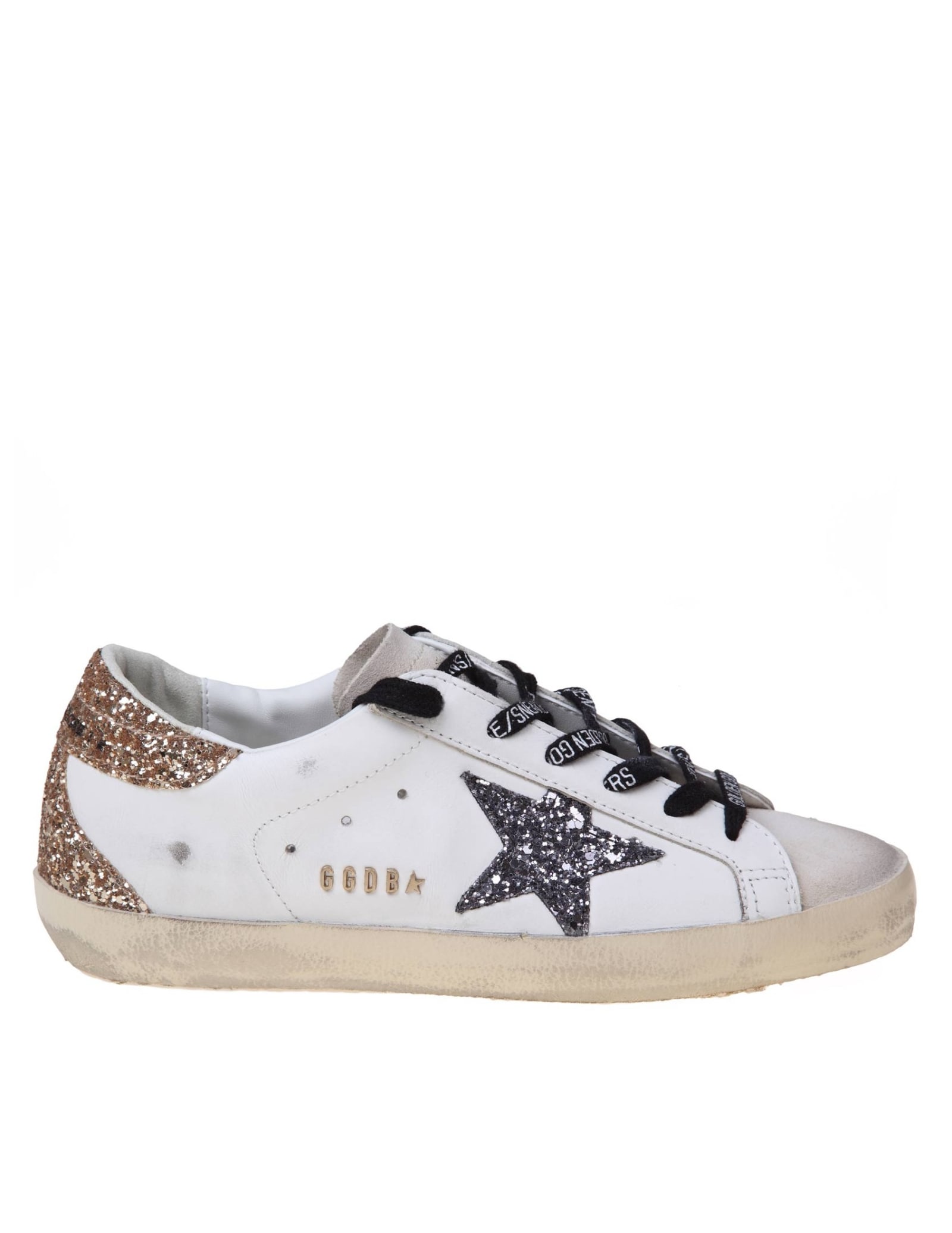 GOLDEN GOOSE GOLDEN GOOSE SUPER-STAR LEATHER SNEAKERS WITH GLITTER STAR