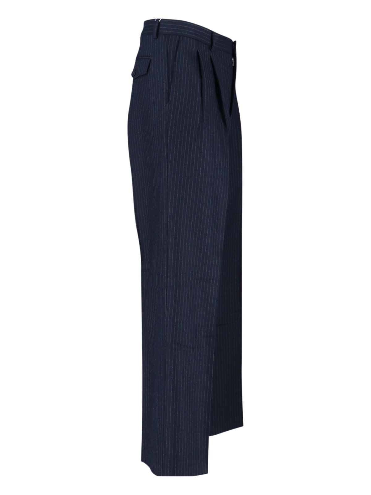 Sunflower Navy Pinstriped Virgin Wool Blend Trousers With High Waist In Blue