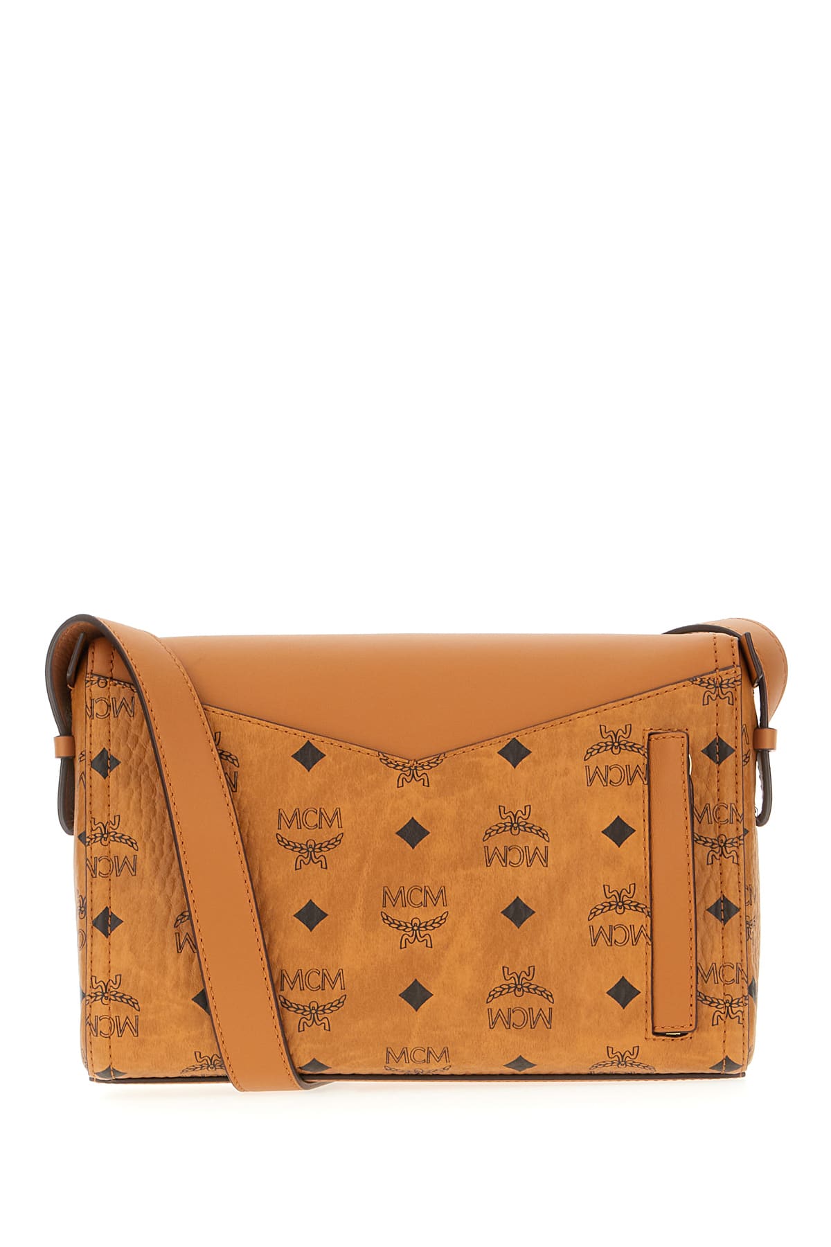 Shop Mcm Printed Canvas Crossbody Bag In Cognac