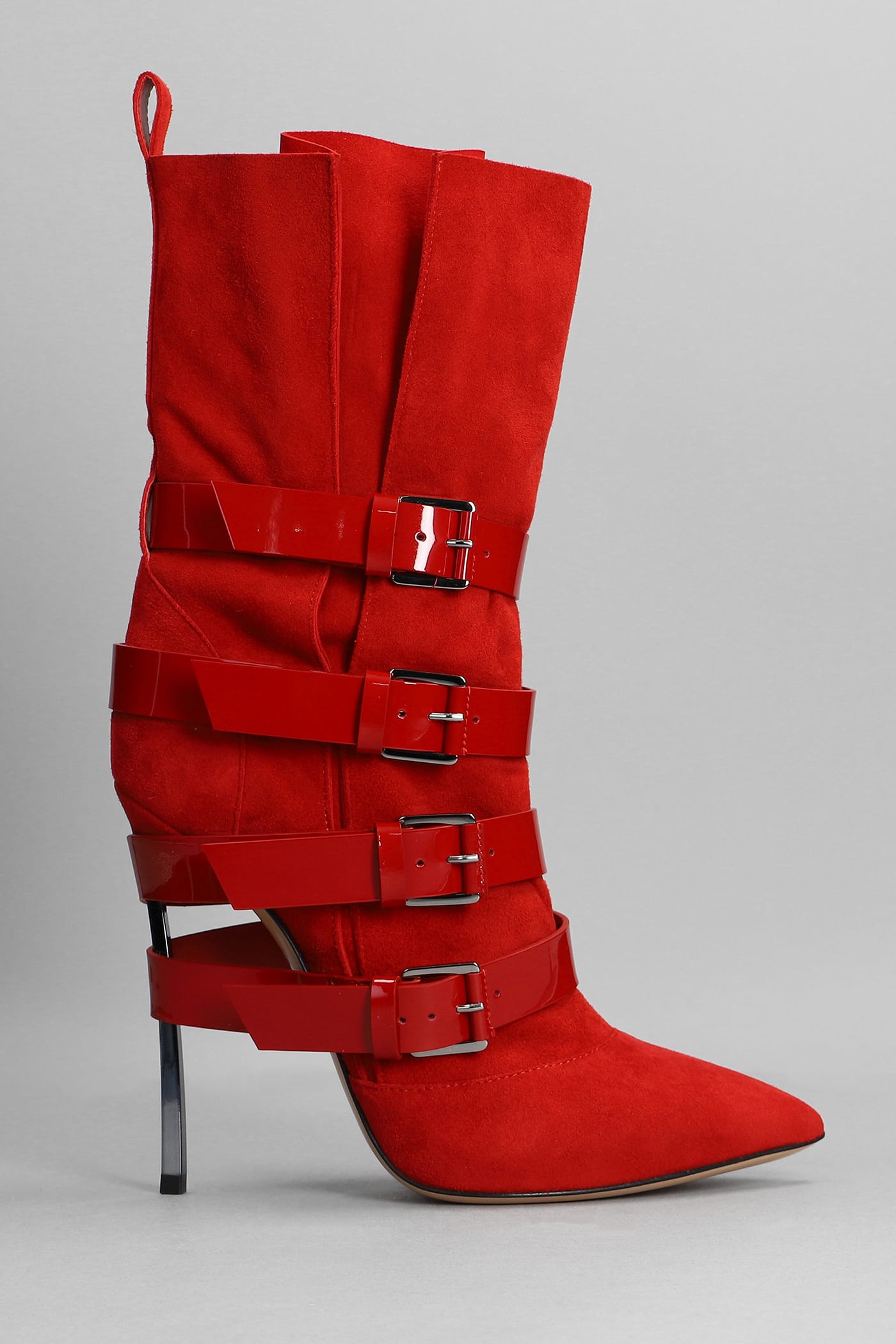 Casadei Blade Kinky High Heels Ankle Boots In Red Suede