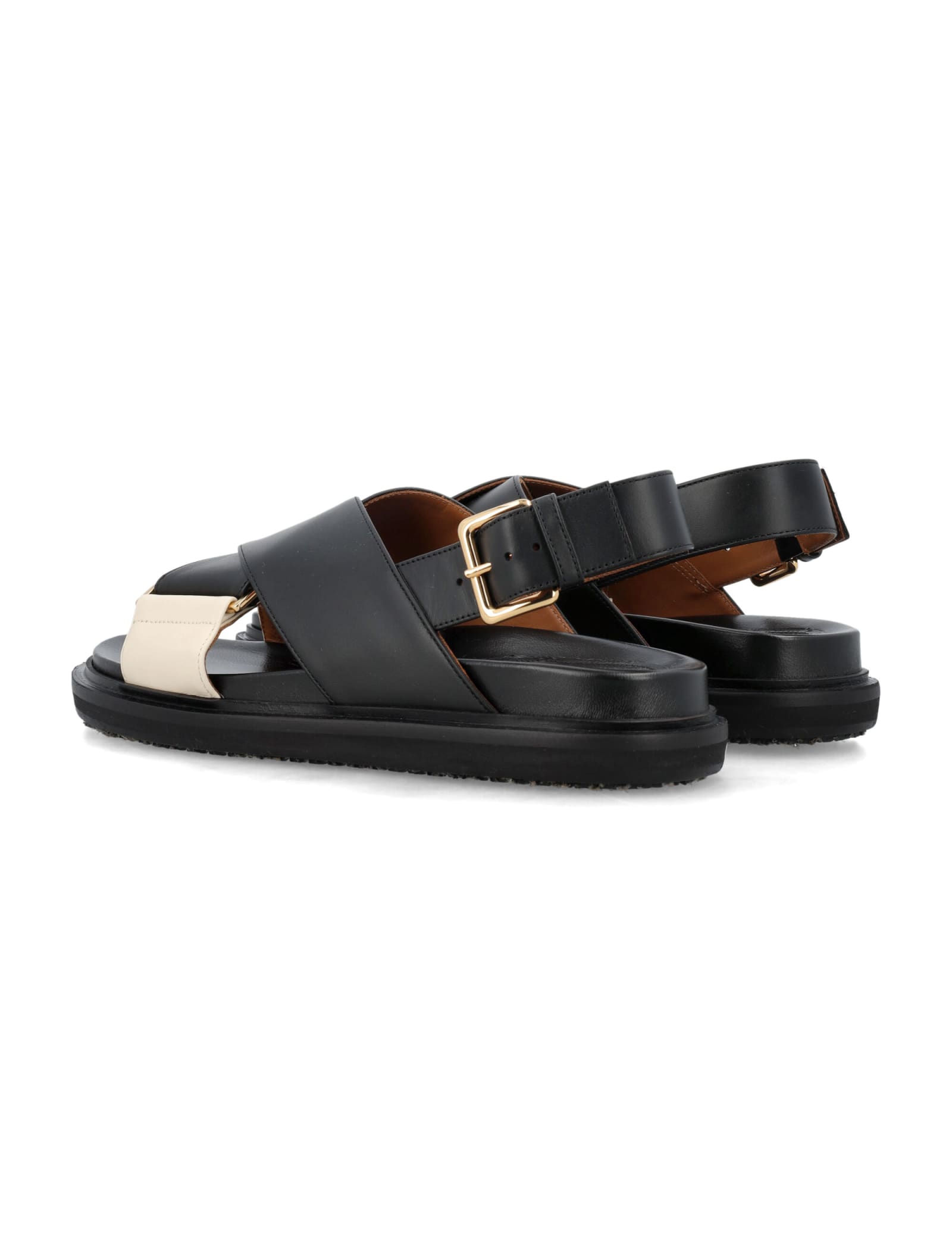 Cross-strap Side Buckled Flat Sandals In Black