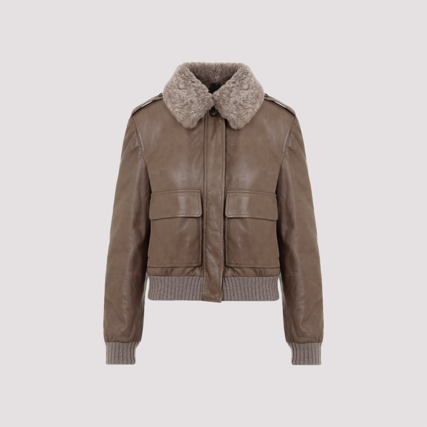 Shop Brunello Cucinelli Leather Jacket In Mud