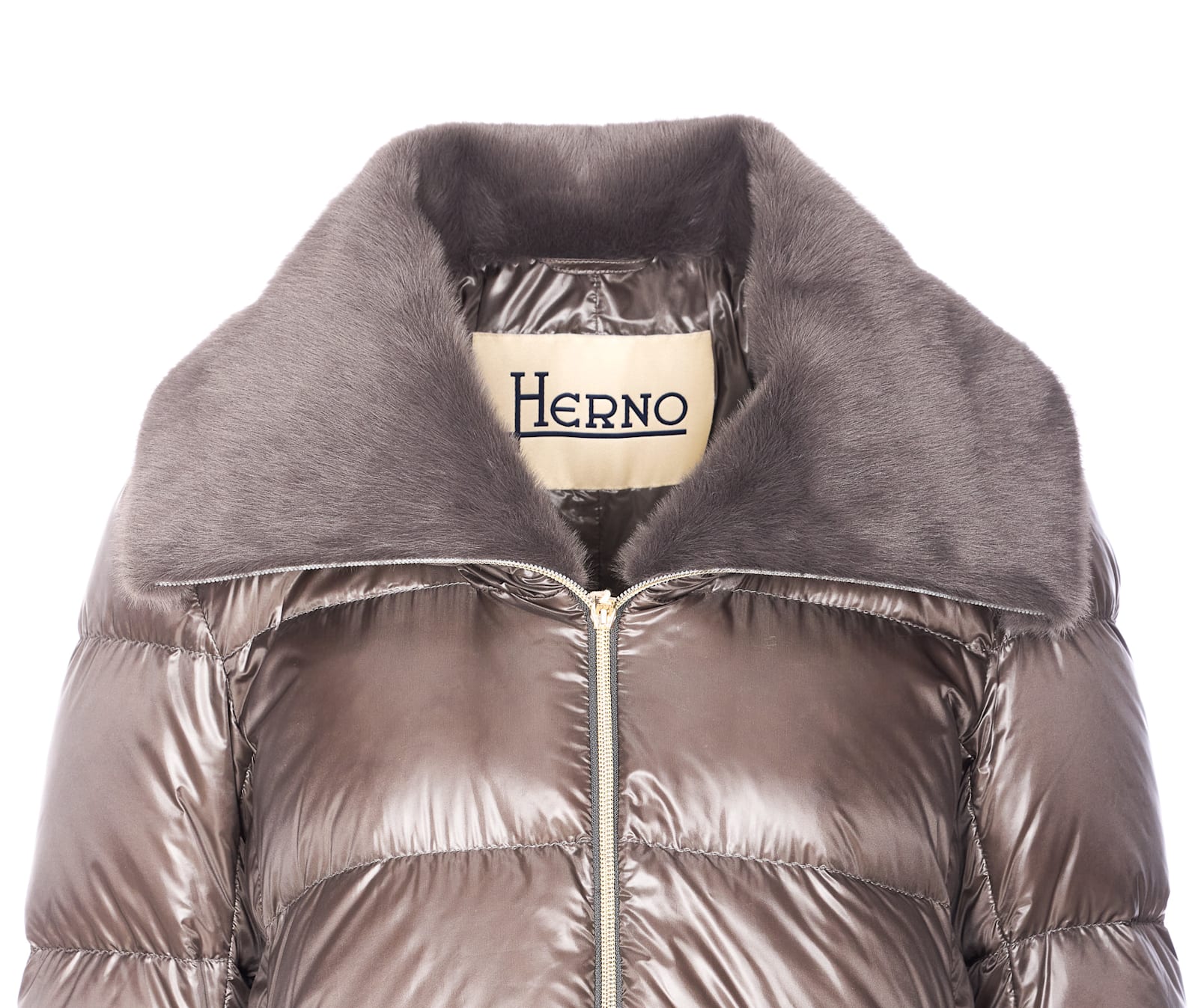 Herno A-shape Long Down Jacket With High Neck In Gray
