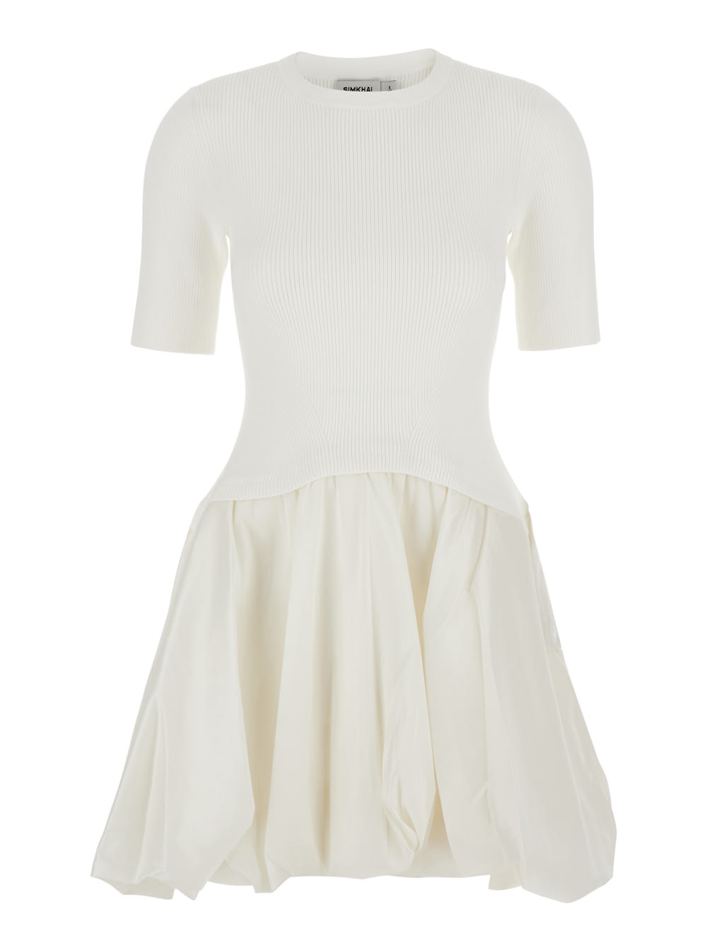 Simkhai Kenny Ribbed-knit And Pleated Taffeta Mini Dress In White