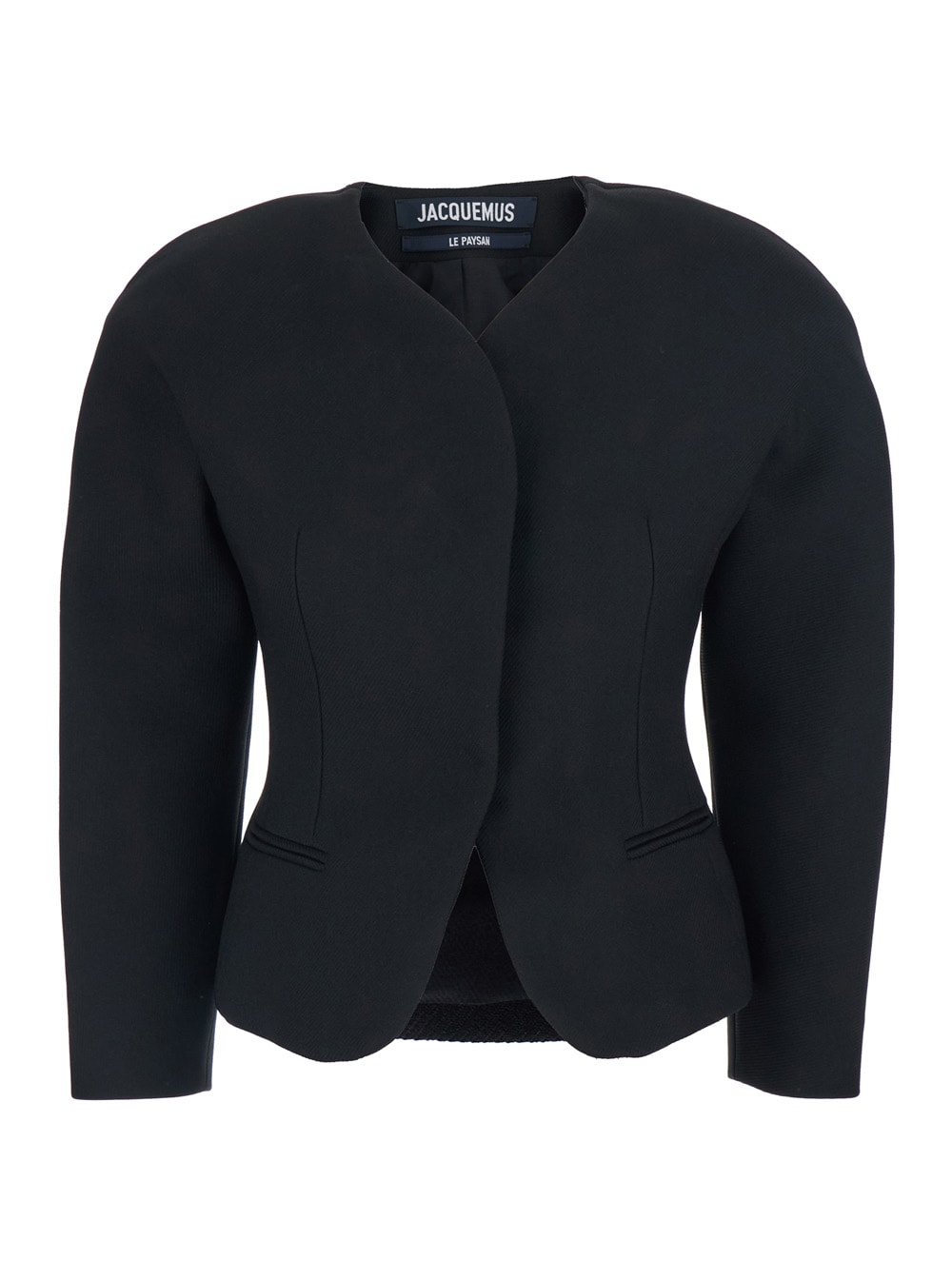 Jacquemus Black Blouse With Front Neckline And Side Pockets In Cotton Blend Woman In Black