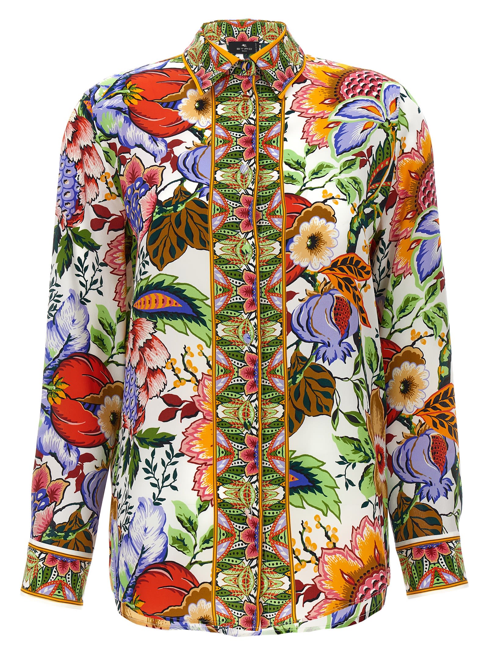Shop Etro Floral Print Shirt In Pink/green