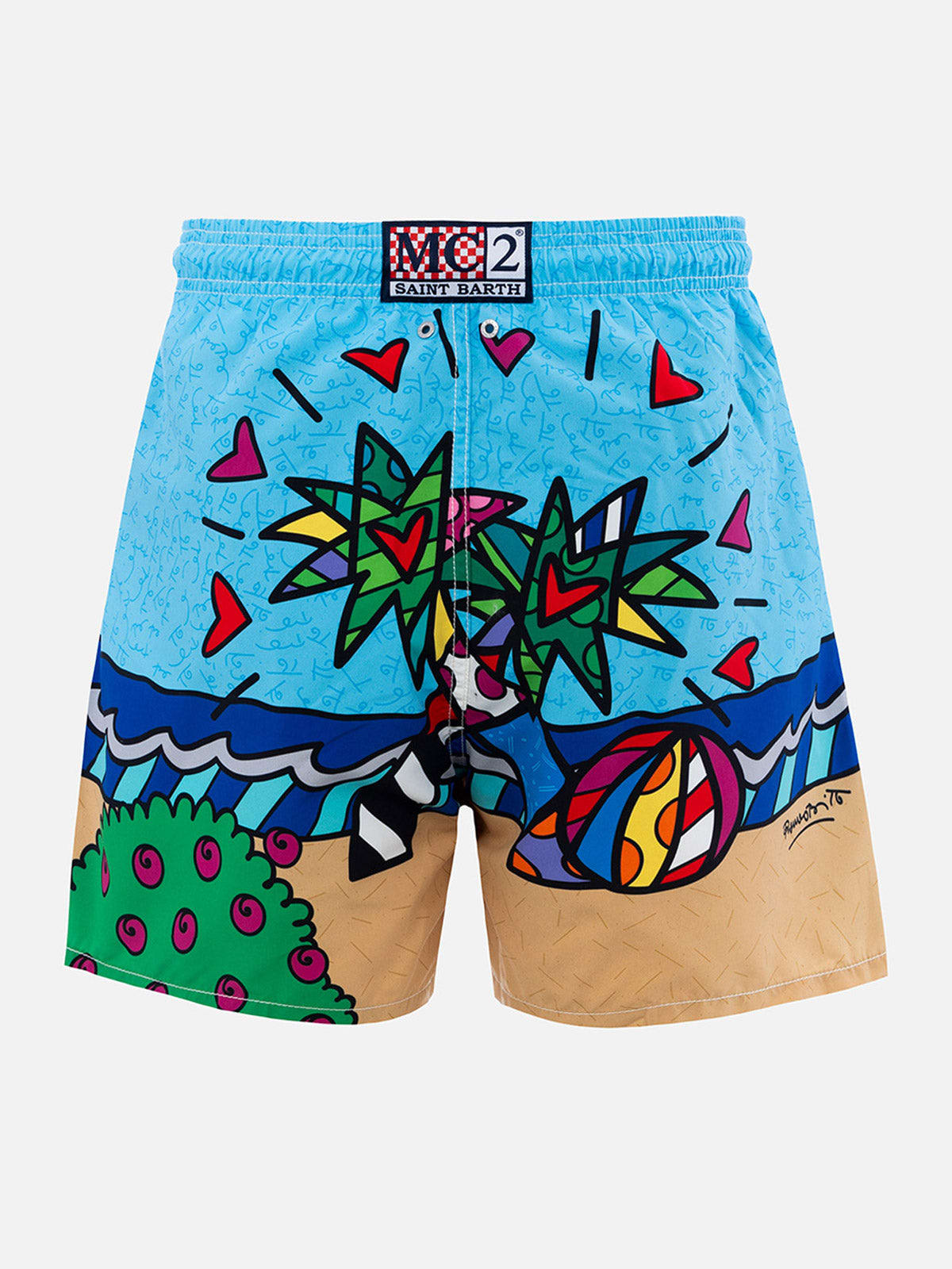 MC2 SAINT BARTH MAN MID-LENGTH GUSTAVIA SWIM-SHORTS WITH BRITTO DESIGN PLACED PRINT ©BRITTO SPECIAL EDITION 