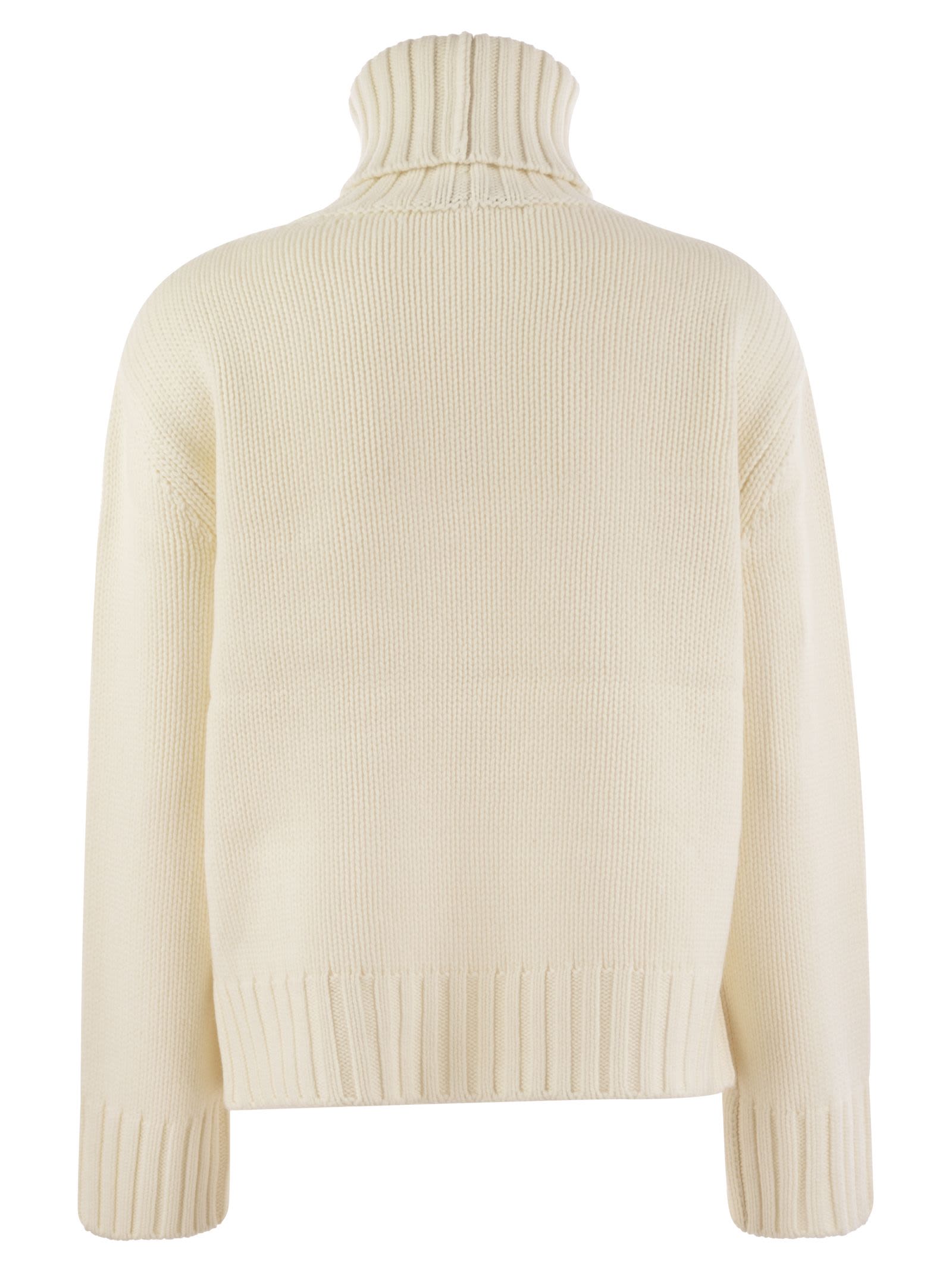 Shop Fabiana Filippi Wool, Silk And Cashmere Blend Turtleneck Sweater In Cream