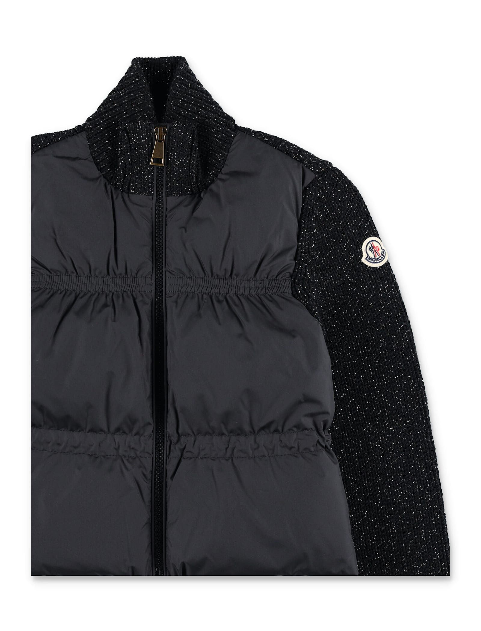 Moncler Metallic Merino Wool Padded Zip-up Cardigan For Kids In Black