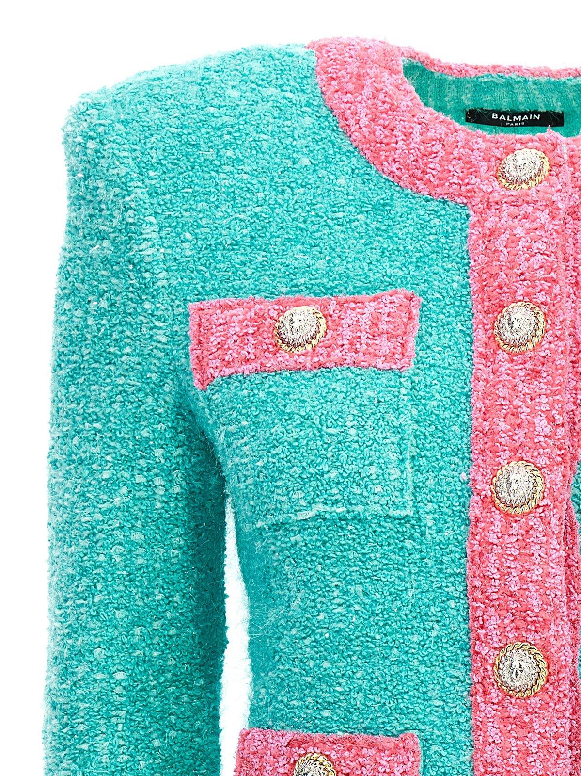 Shop Balmain Two-toned Tweed Jacket In Green