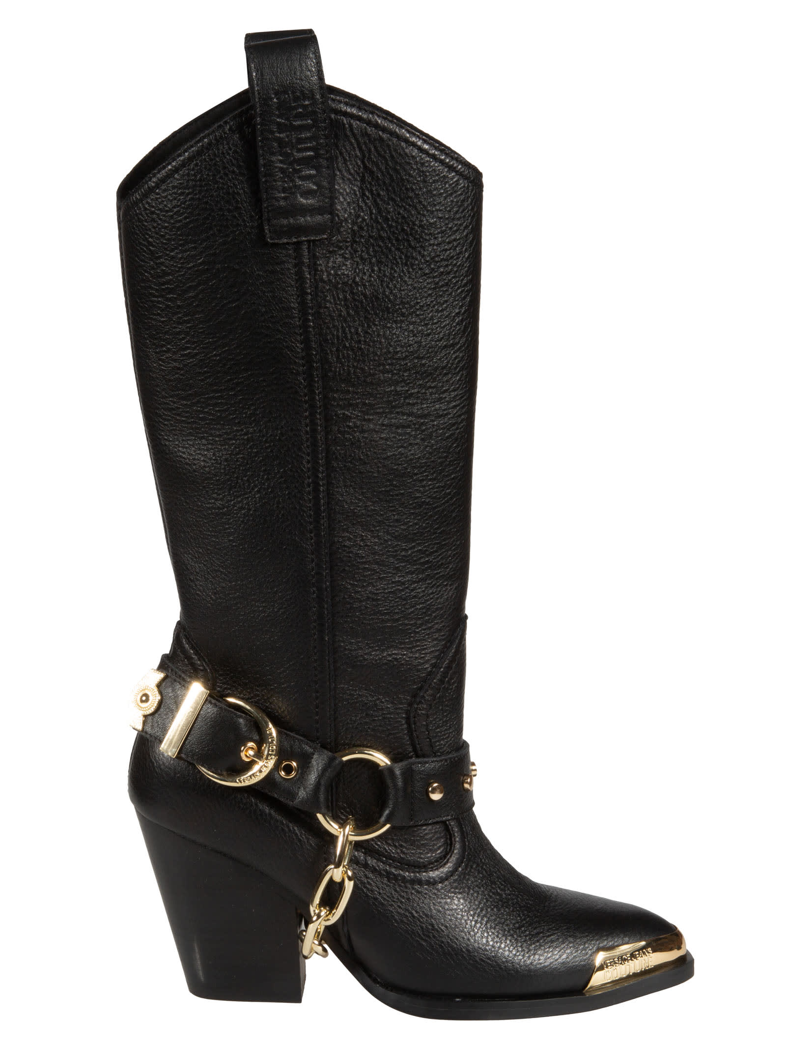 VERSACE JEANS COUTURE ANKLE CHAIN DETAIL STRAP BOOTS,11520275