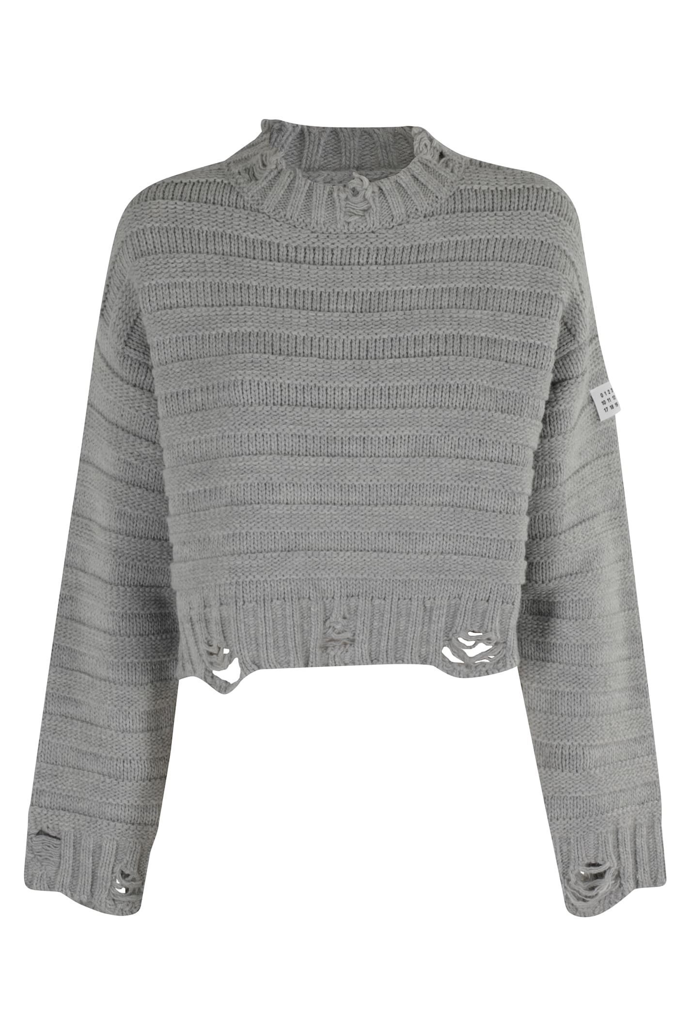 Mm6 Maison Margiela Mm6 By Maison Margiela Cropped Grey Crewneck Sweater In Gray