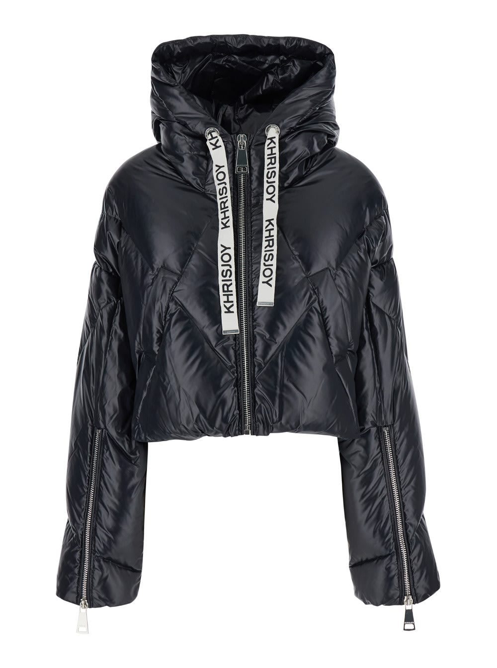 khris Black Cropped Down Jacket With Logo Detail In Tech Fabric Woman