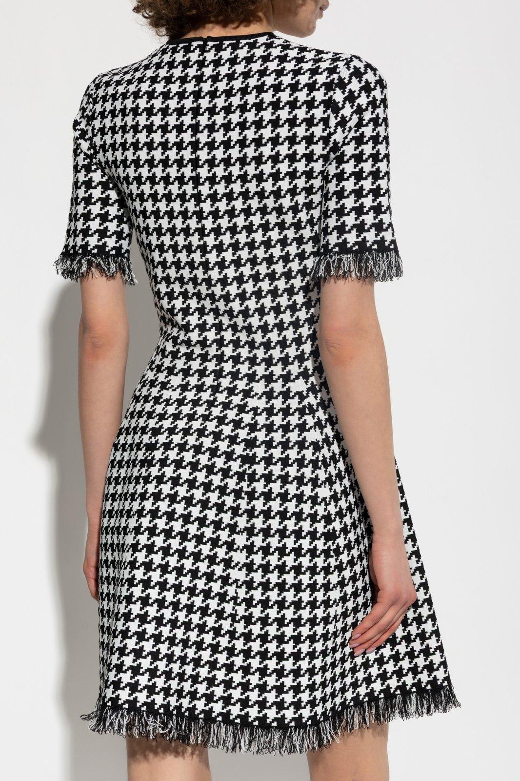 Alexander Mcqueen Fringe Trim Houndstooth Round Neckline Short Sleeves