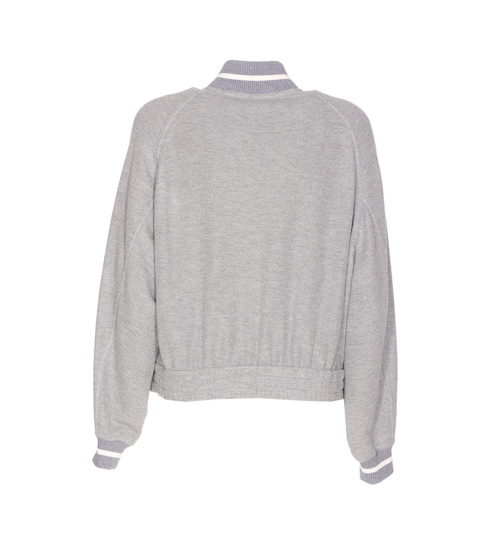 Brunello Cucinelli High Neck Long Sleeve Cardigan With Pockets In Silver