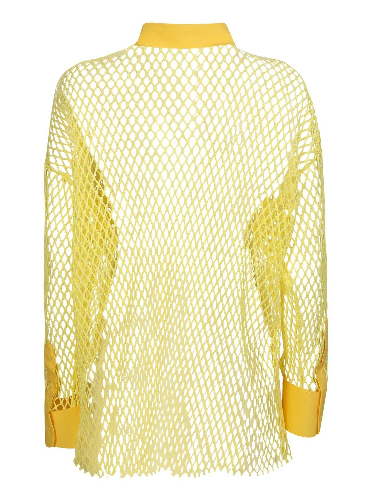 Shop Msgm Fishnet Buttoned Shirt In Yellow