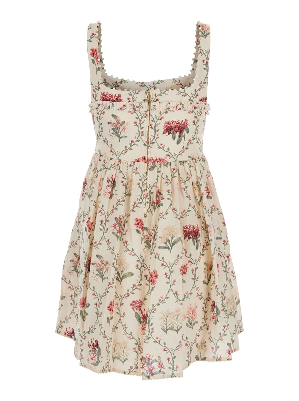 Shop Agua By Agua Bendita Barbara Multicolor Short Dress With All-over Floral Embroidery In Linen Woman