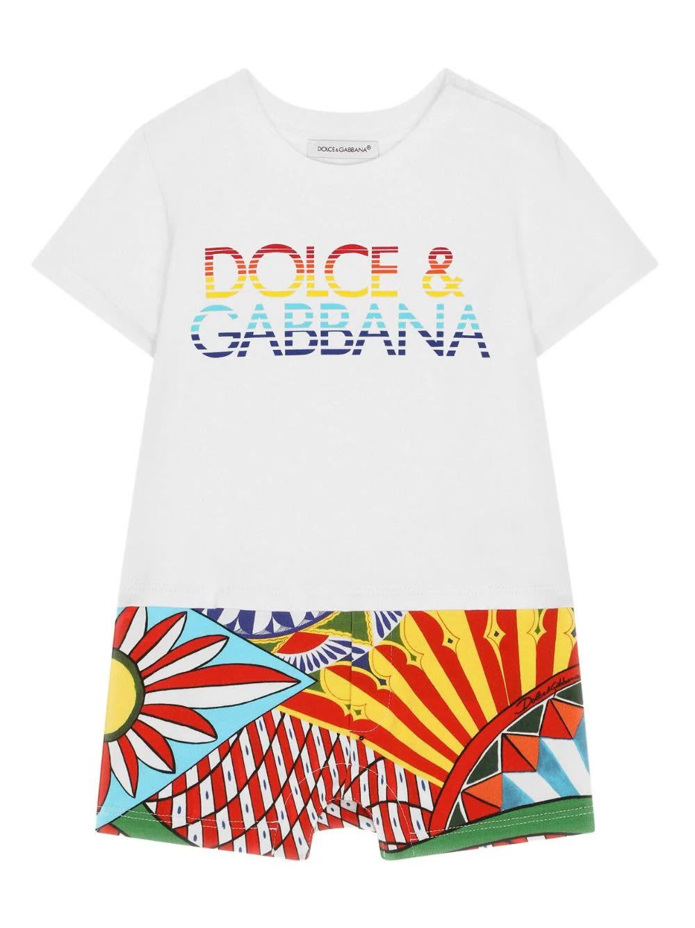 Shop Dolce & Gabbana Cart Print Jersey Playsuit In Multicolour
