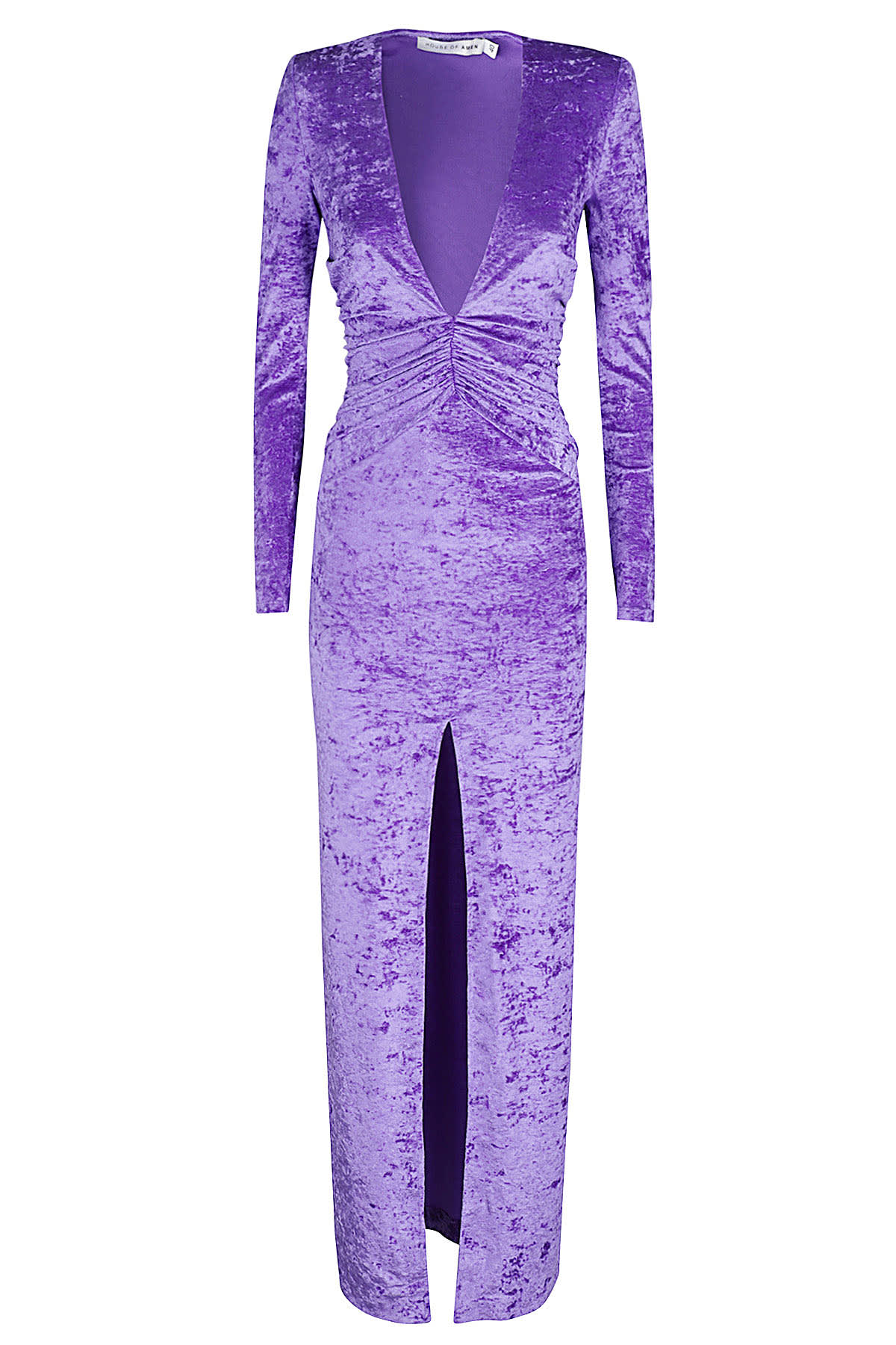 Amen Long Dress In Crush Velvet In Purple