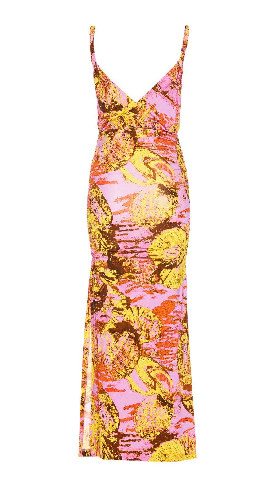 Shop Pinko Graphic Printed V-neck Midi Dress In Pink