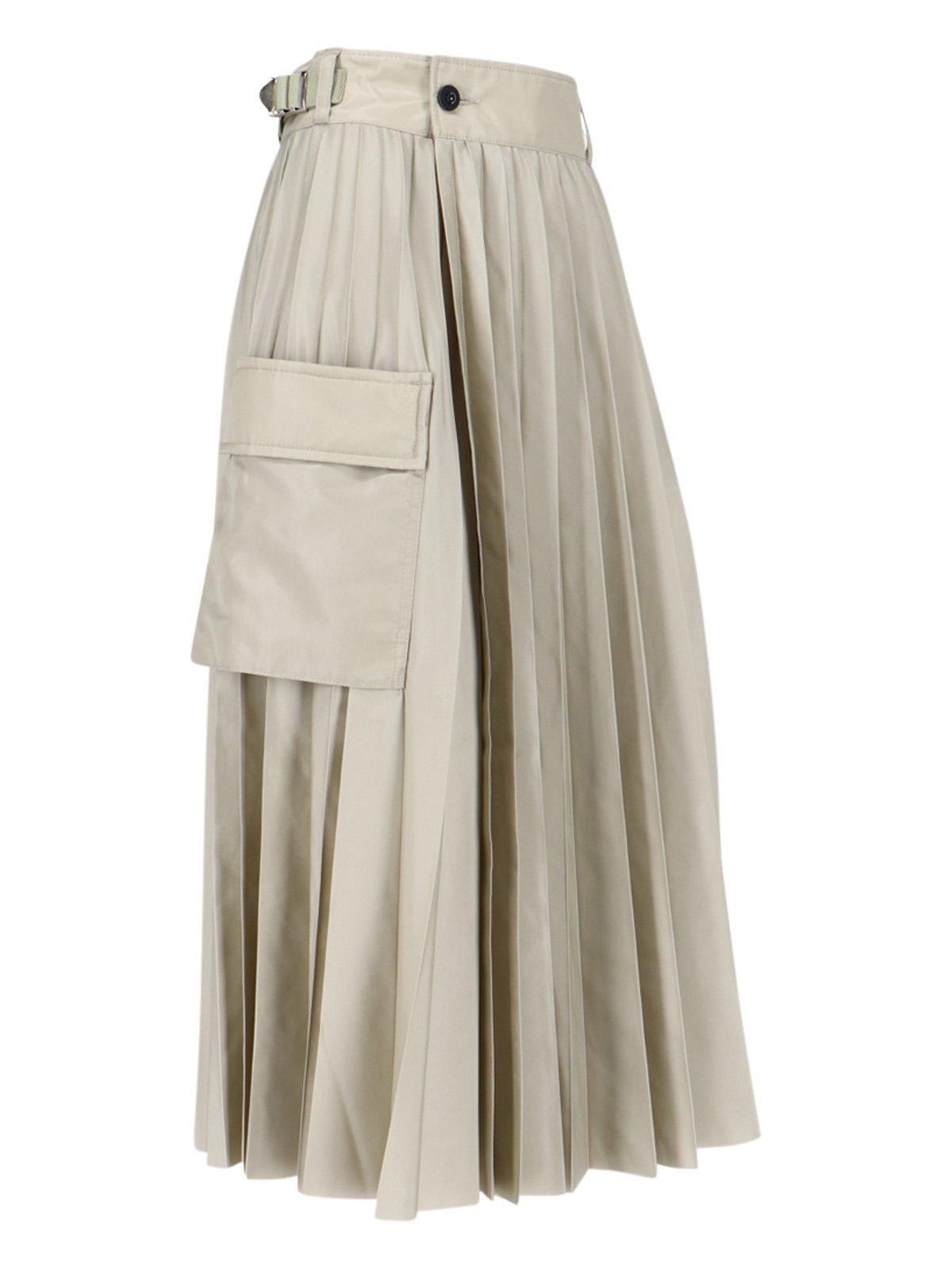 Shop Sacai Pleated Wrap Cargo Midi Skirt In Light Khaki