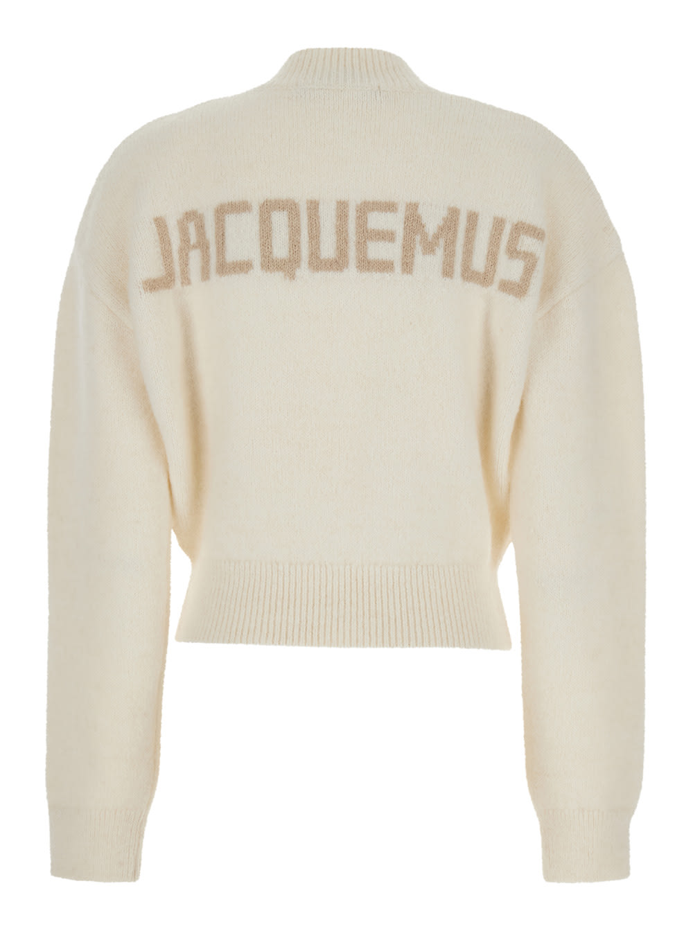 Shop Jacquemus La Maille White Sweater With Intarsia Logo In Wool Woman In Beige