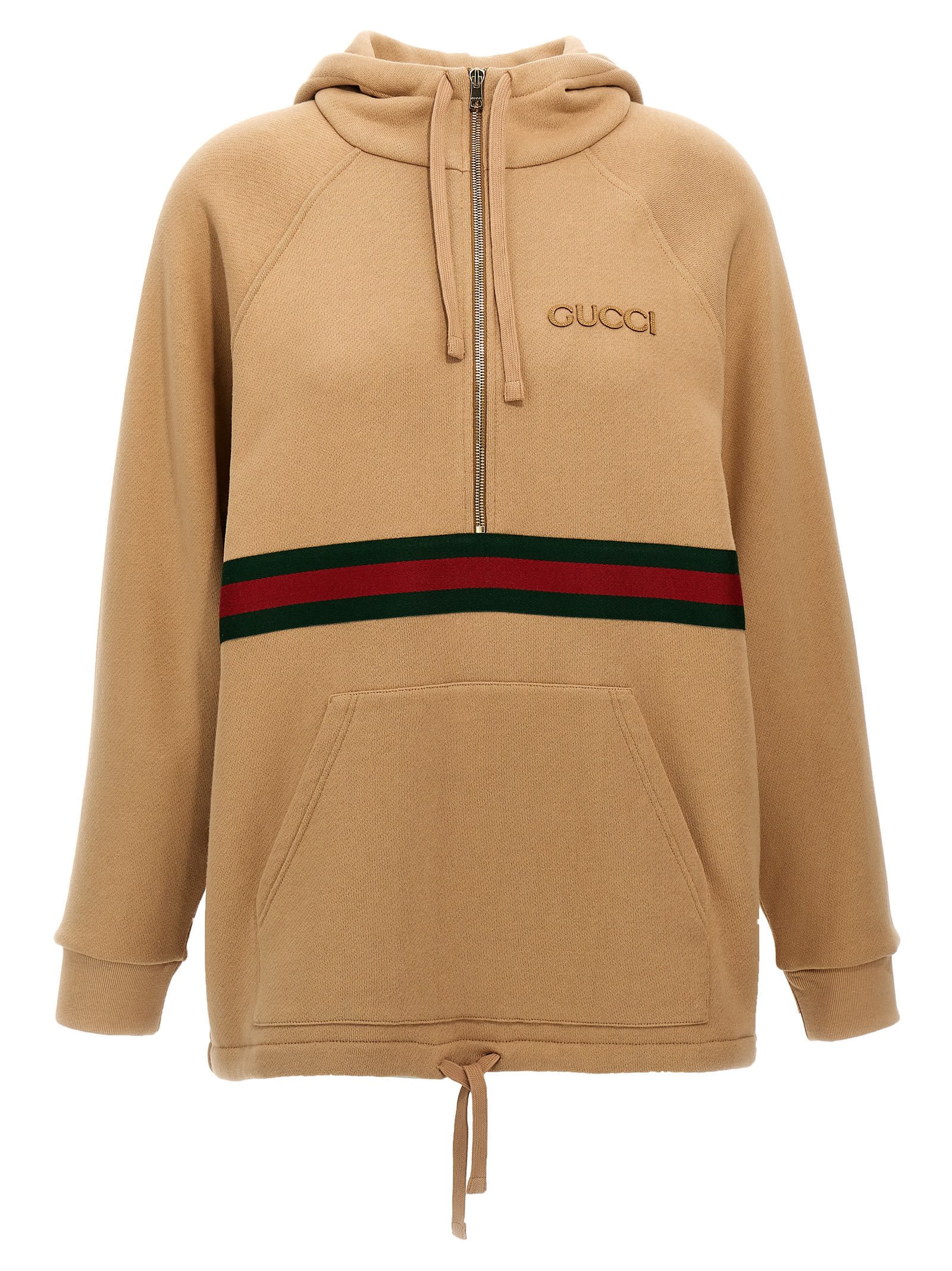 Shop Gucci Web Tape Hoodie In Beige