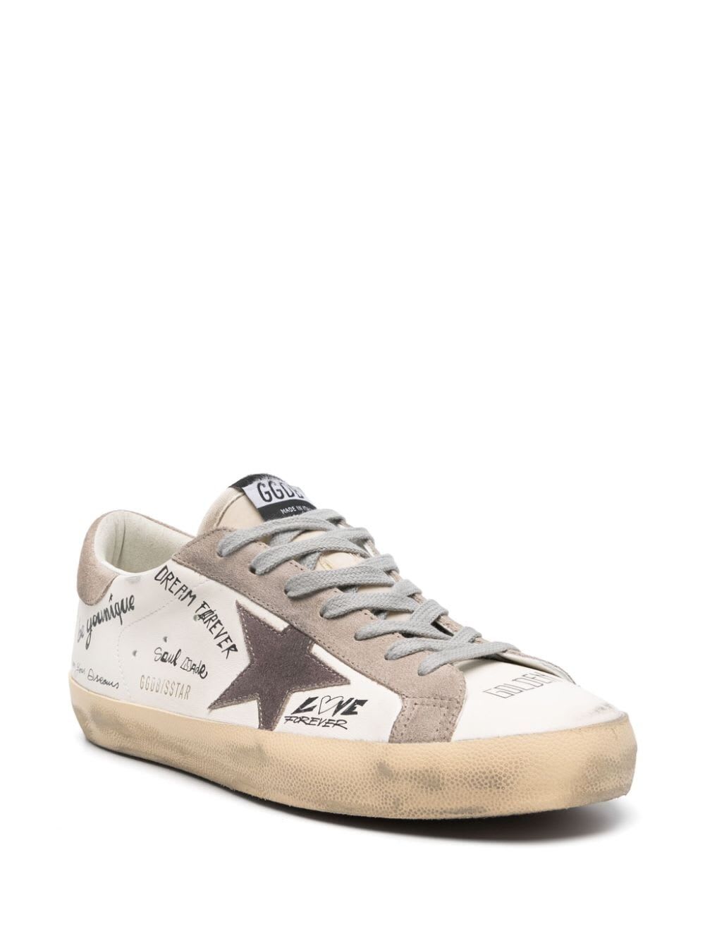 Shop Golden Goose Super Star Nappa Upper Nylon Tongue Suede Star And Heel In White Taupe Cinder