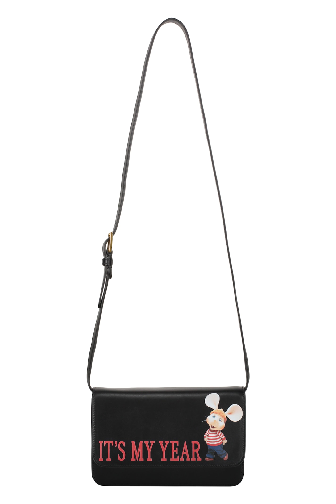 Alberta Ferretti Slogan Printed Cross Body Bag In Black