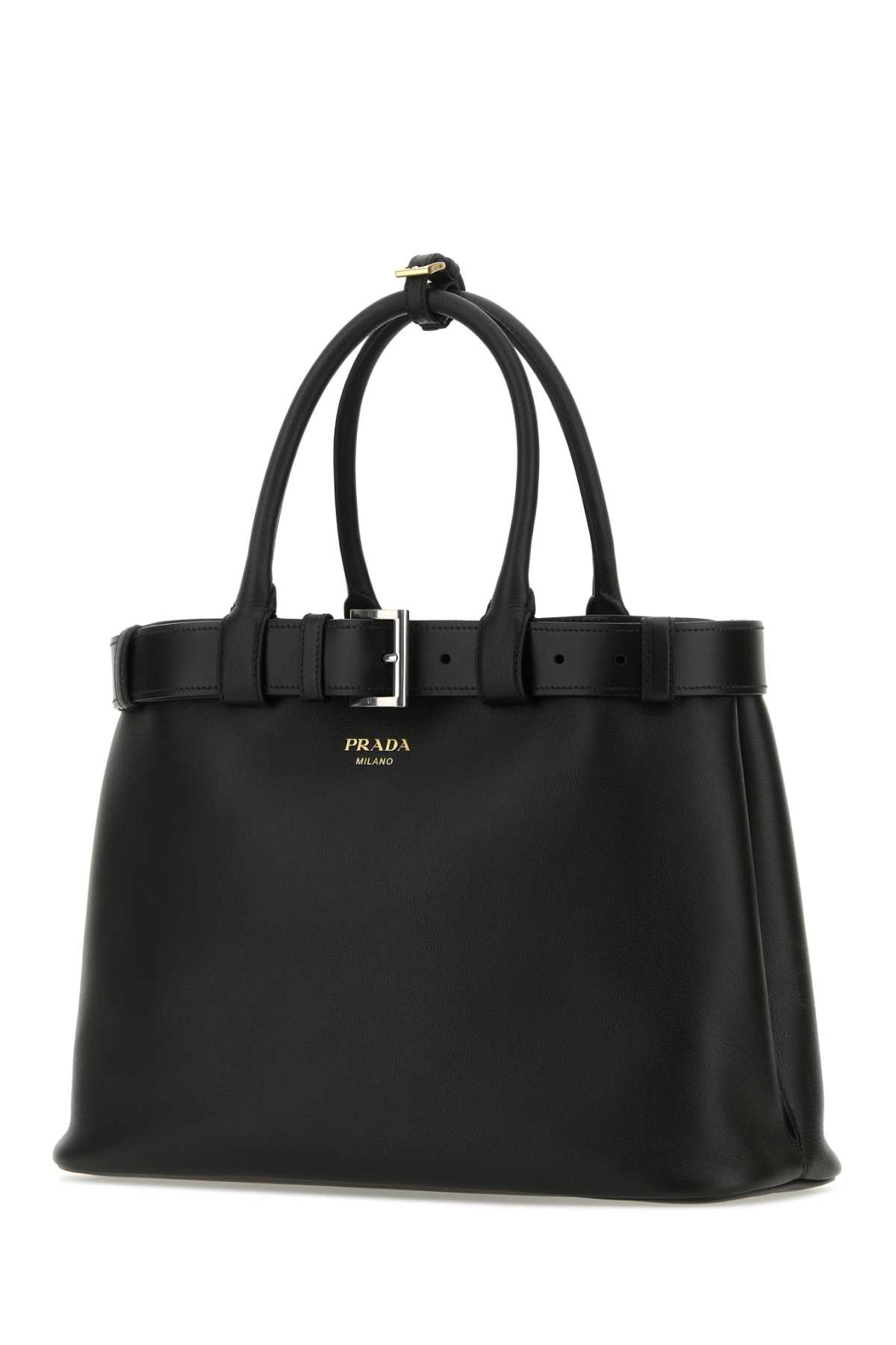 Shop Prada Black Leather  Buckle Large Handbag In Nero