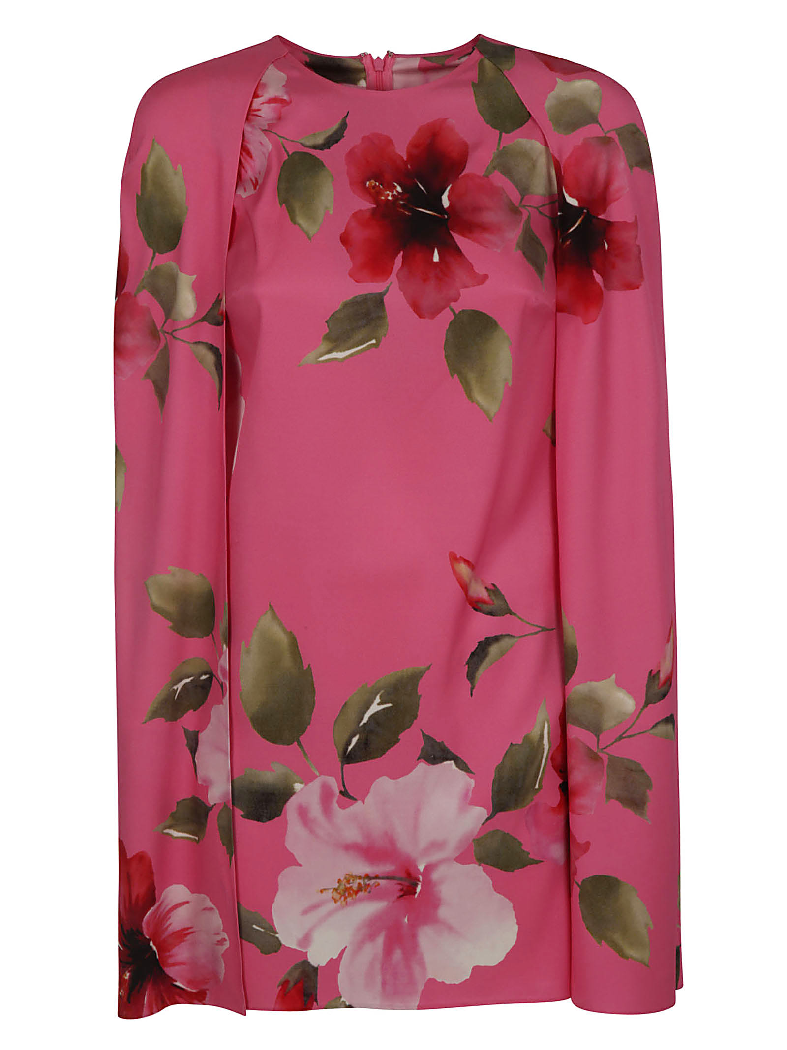 Valentino Floral Print Short Dress In Shocking Pink/multicolor