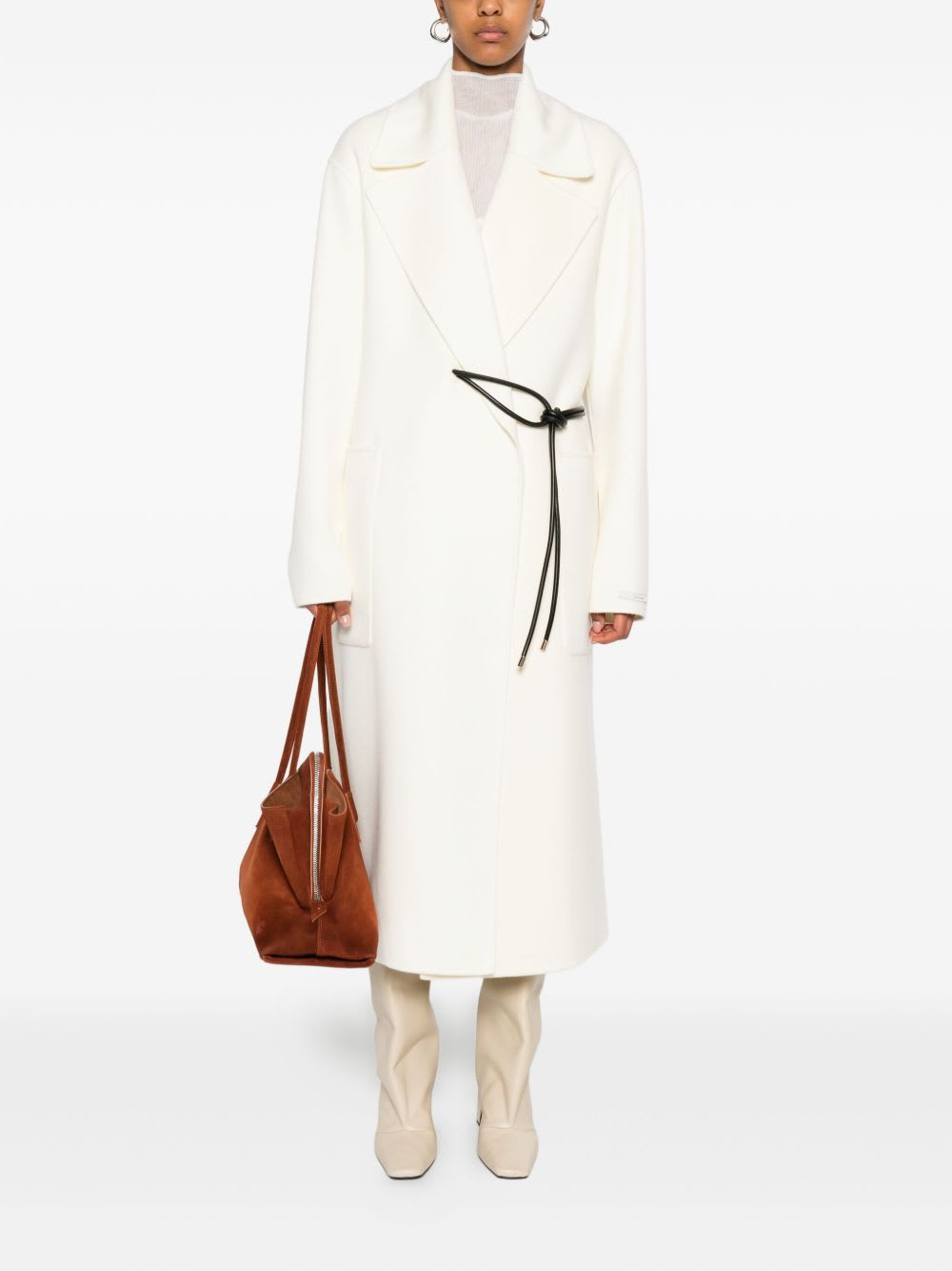 Sportmax Abate Belted Wool Long Coat In White