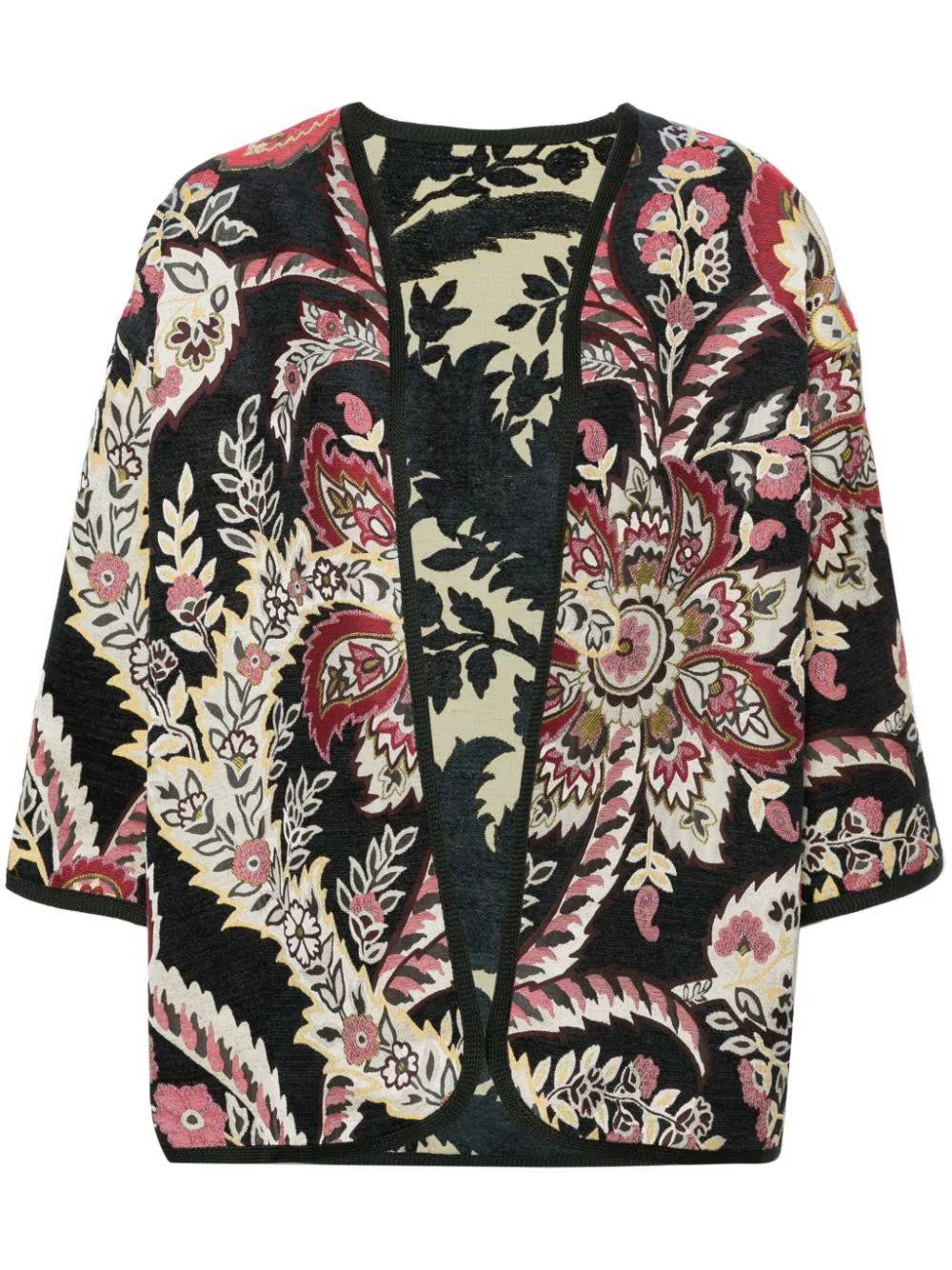 Shop Etro Patterned-jacquard Drop Shoulder Jacket In Black