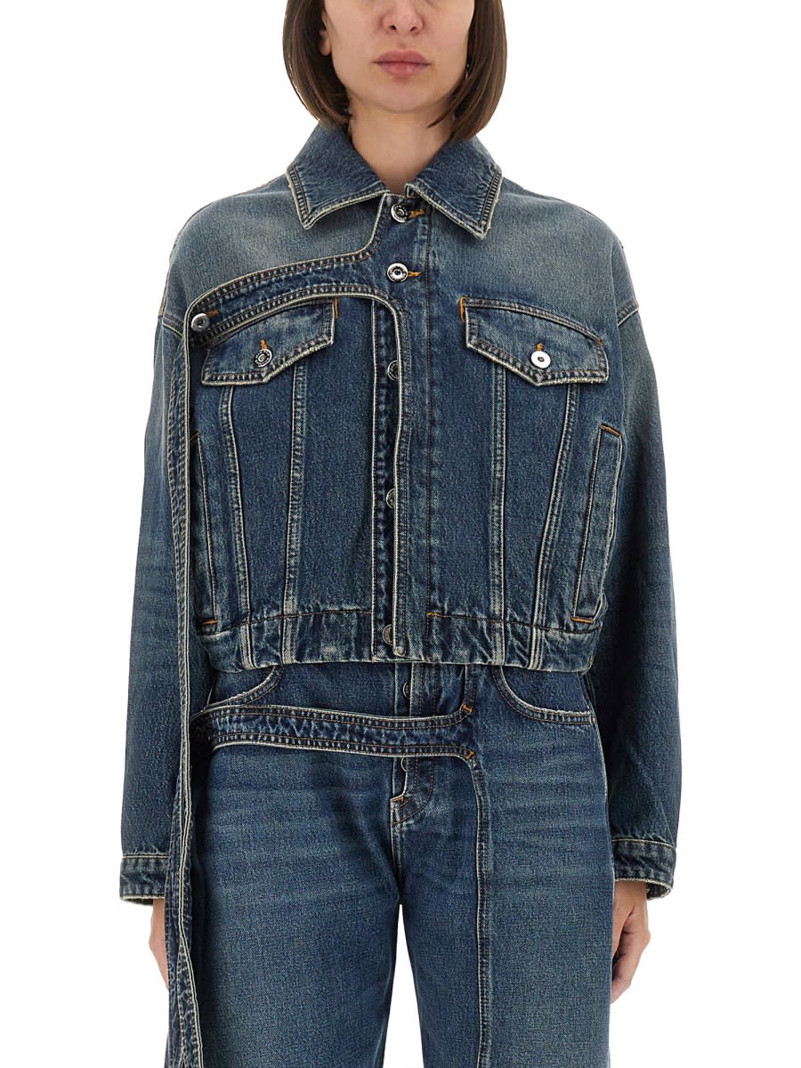 Jean Paul Gaultier Cropped Oversized Denim Jacket With Classic Collar In Animal Print