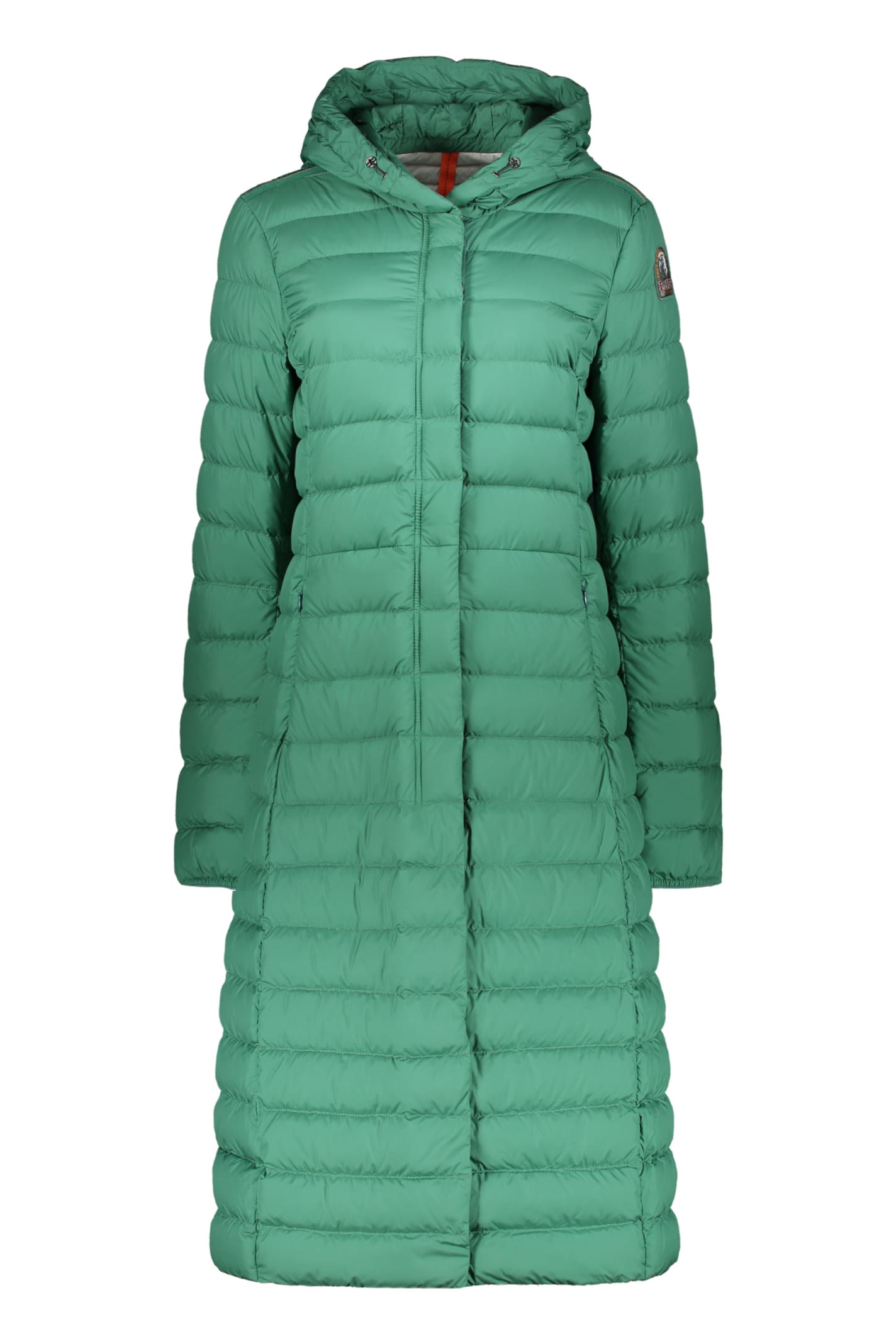 Parajumpers Omega Long Hooded Down Jacket In Green