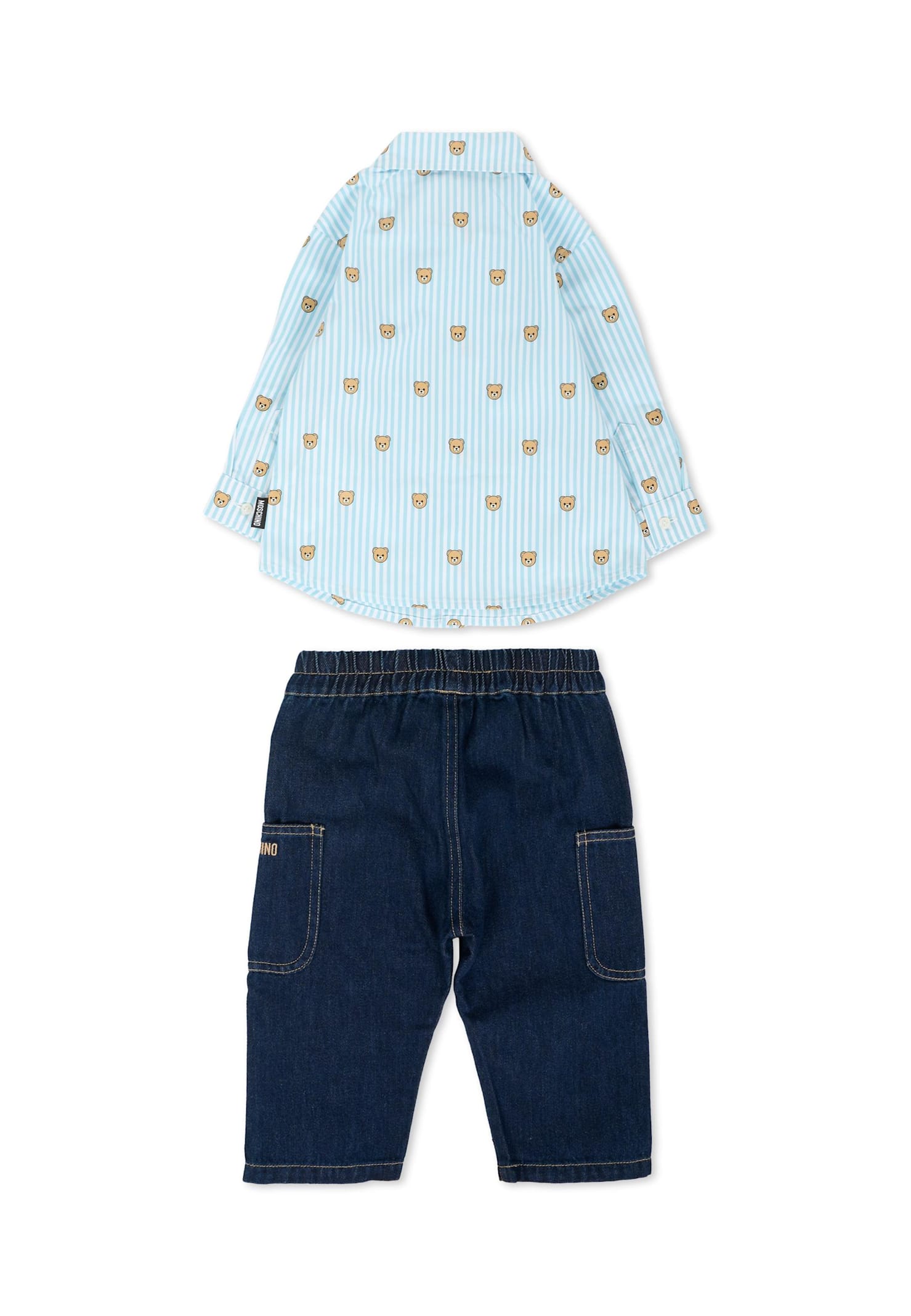 Moschino Blue Suit For Baby Boy With Teddy Bear In Blue