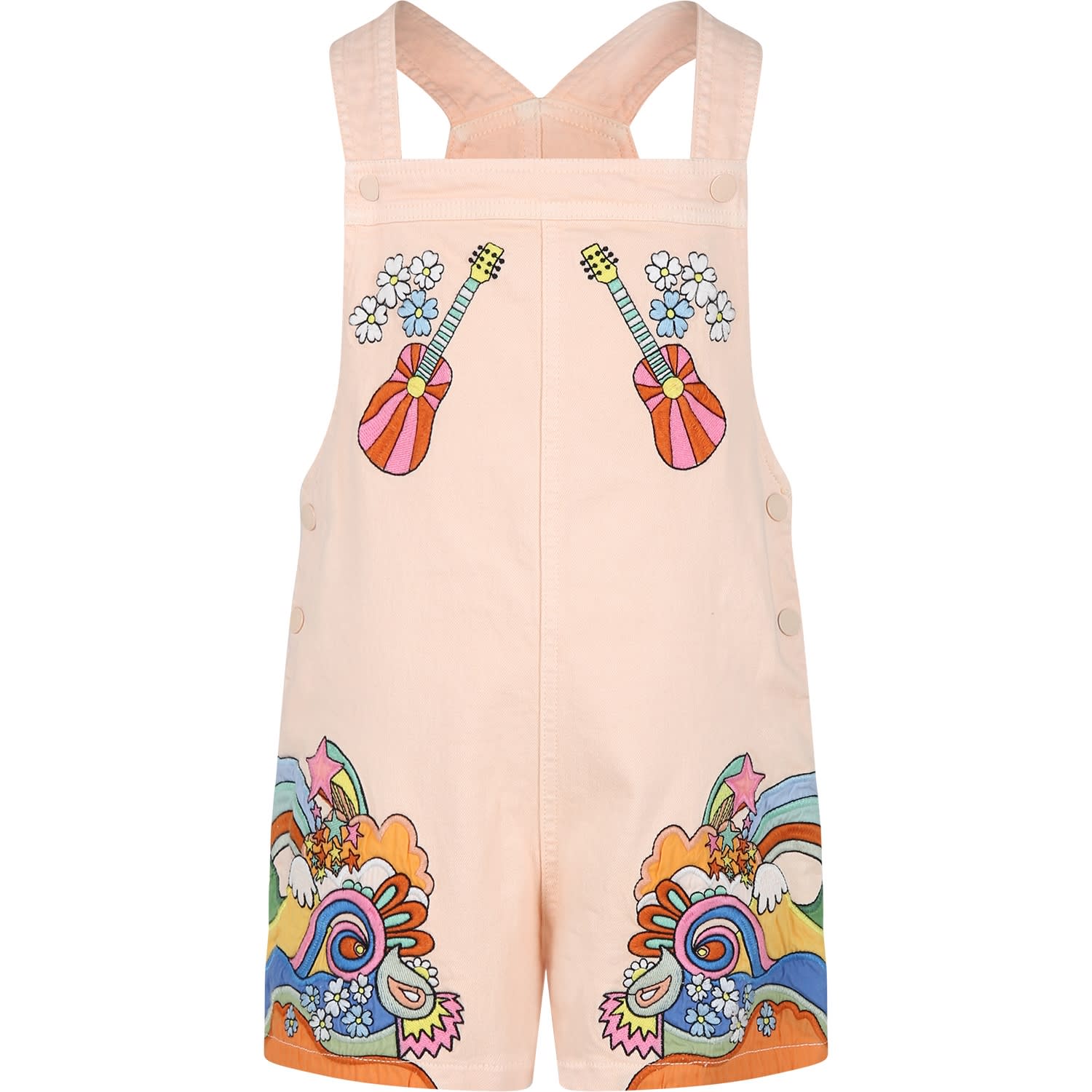 Stella McCartney Kids Pink Dungarees For Girl With Floral Embroidery