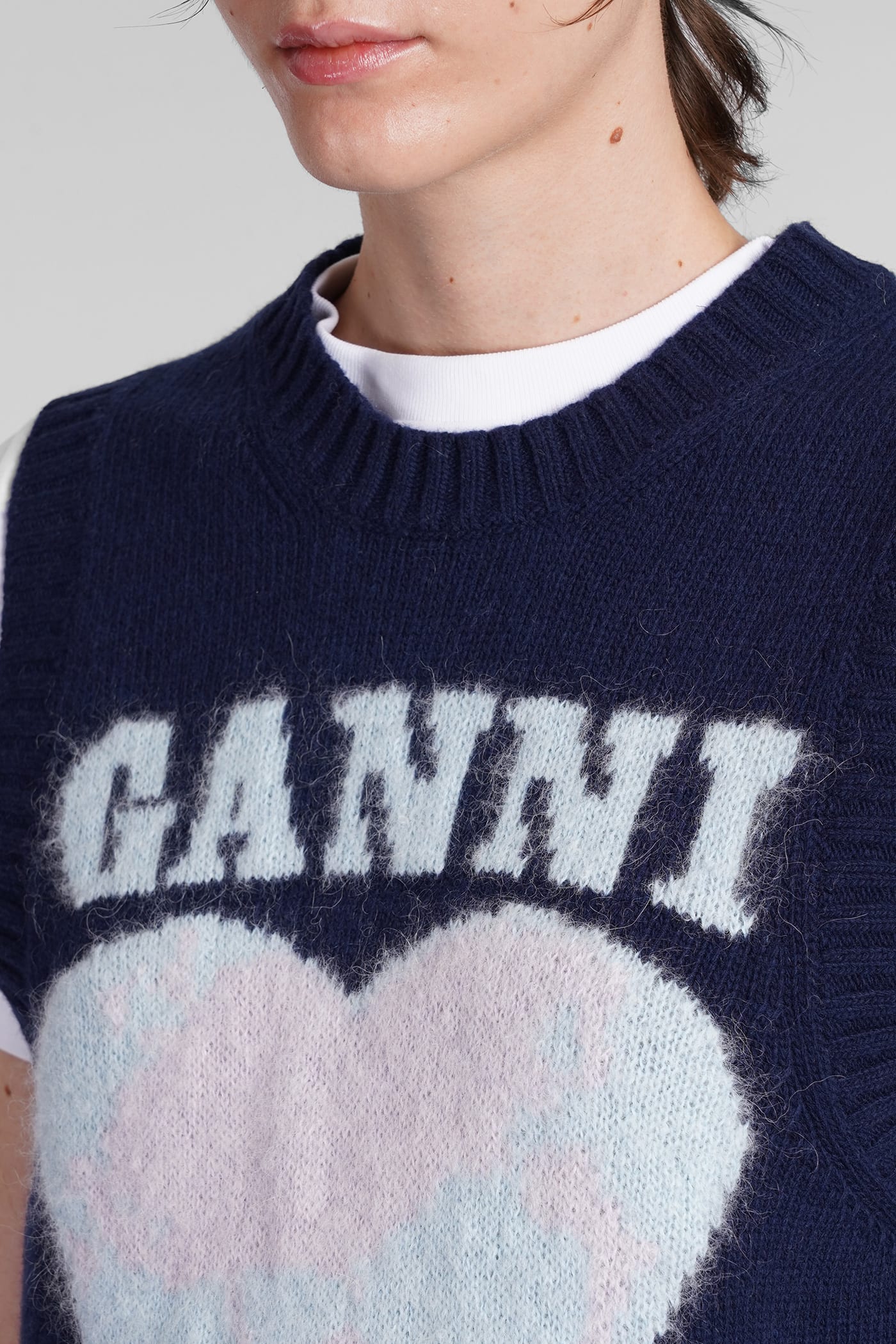 Shop Ganni Vest In Blue Wool