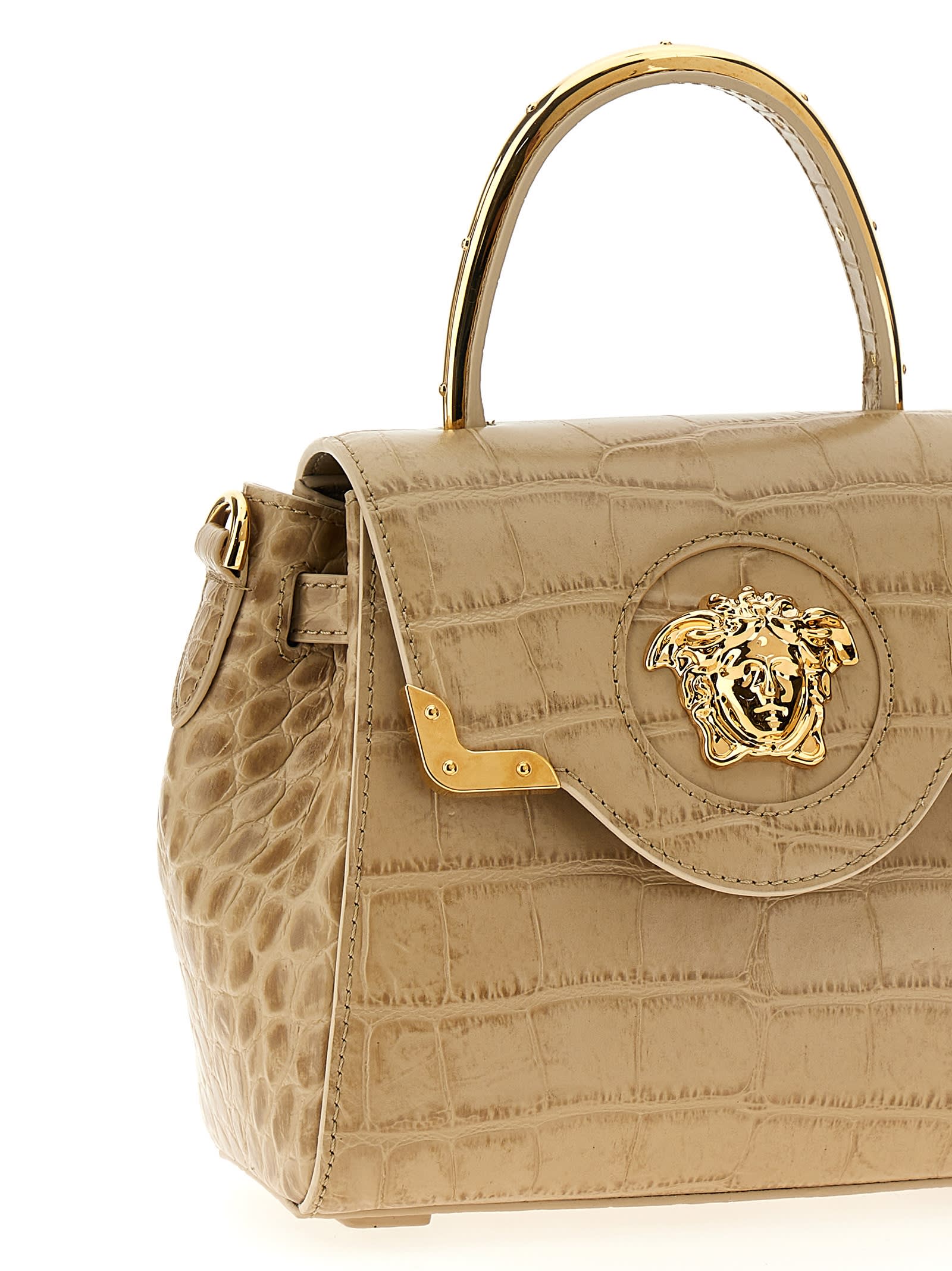Shop Versace La Medusa Small Handbag In Beige