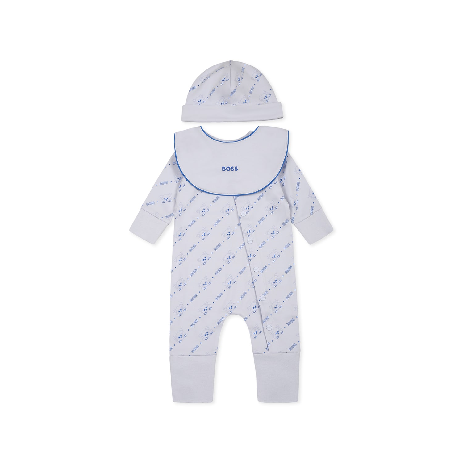 Hugo Boss Light Blue Babygrow Set For Baby Boy With Logo In Light Blue